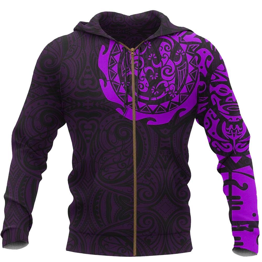 Maori Tangaroa Tattoo New Zealand Zip Hoodie - Purple - Vibe Hoodie Shop