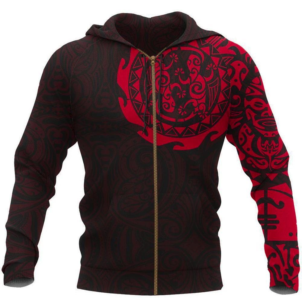 Maori Tattoo Hoodie, New Zealand Maori Lizard Zip Up Hoodie A75 Merchize - Vibe Hoodie Shop