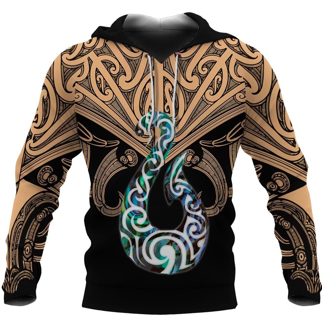 Maori Tattoo Hoodie Hei Matau Abalone Gold - Vibe Hoodie Shop