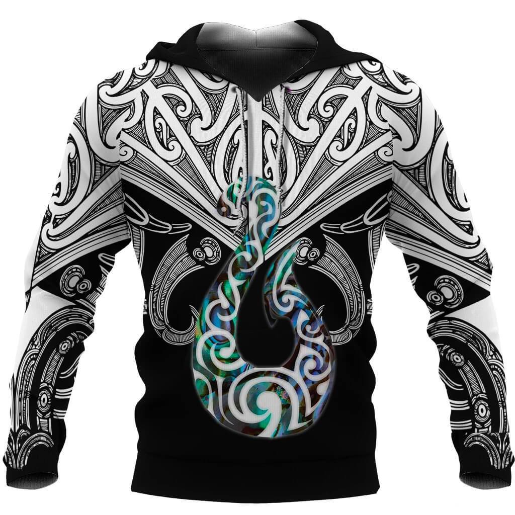 Maori Tattoo Hoodie Hei Matau Abalone White - Vibe Hoodie Shop