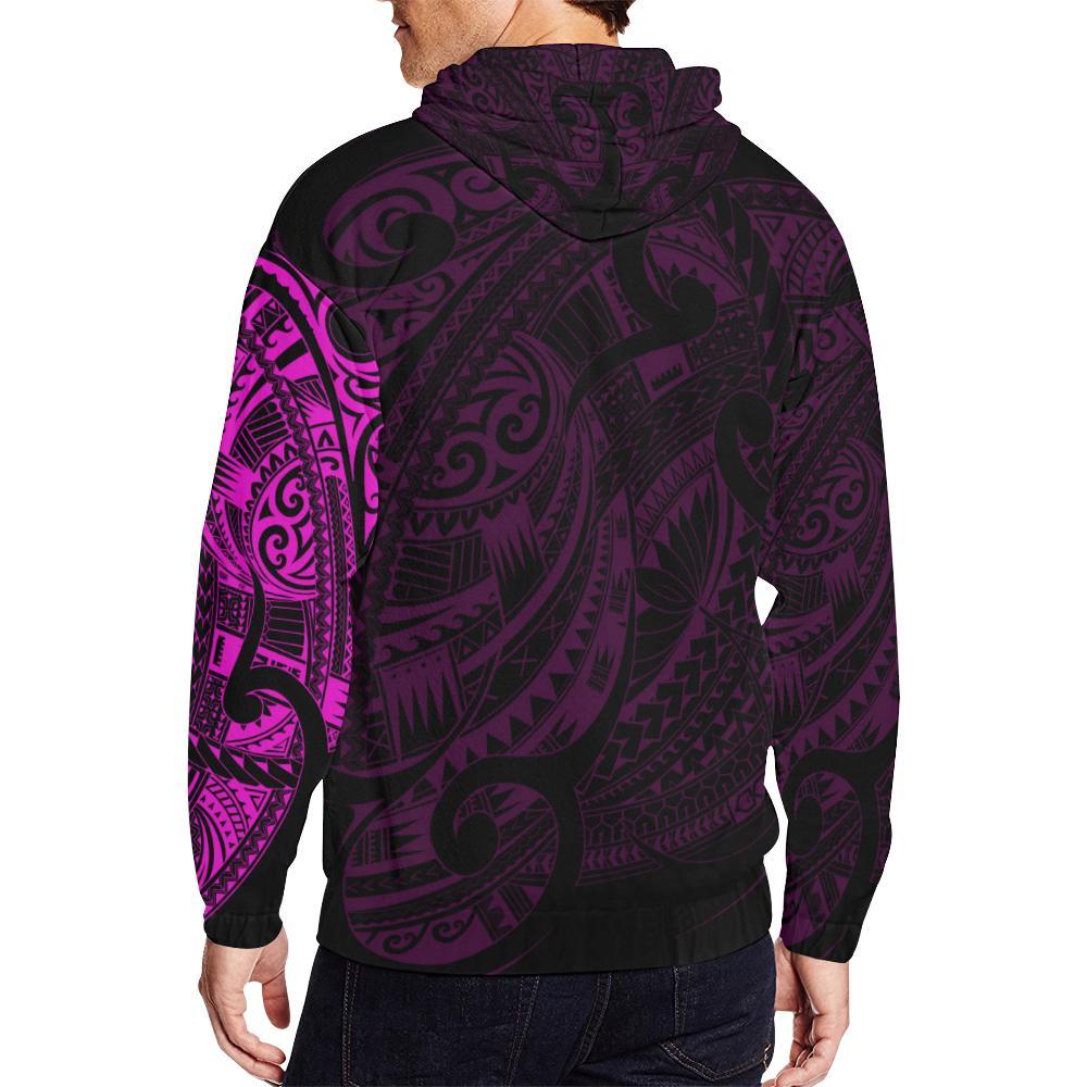 New Zealand Maori Tattoo All Over Print Zip Up Pink Hoodie - Vibe Hoodie Shop