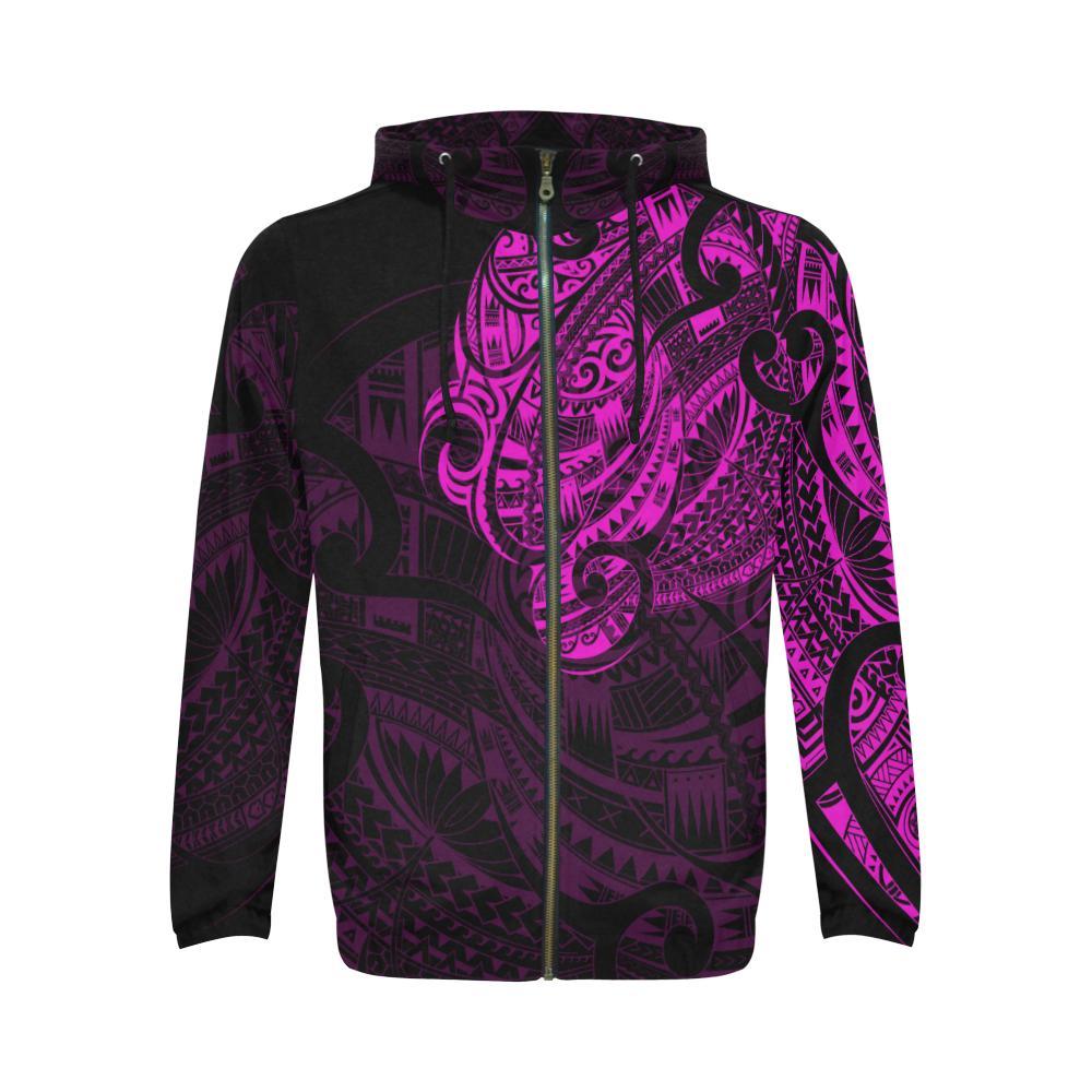 New Zealand Maori Tattoo All Over Print Zip Up Pink Hoodie - Vibe Hoodie Shop