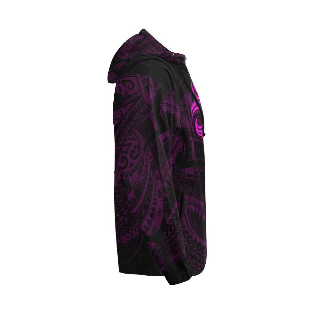 New Zealand Maori Tattoo All Over Print Zip Up Pink Hoodie - Vibe Hoodie Shop