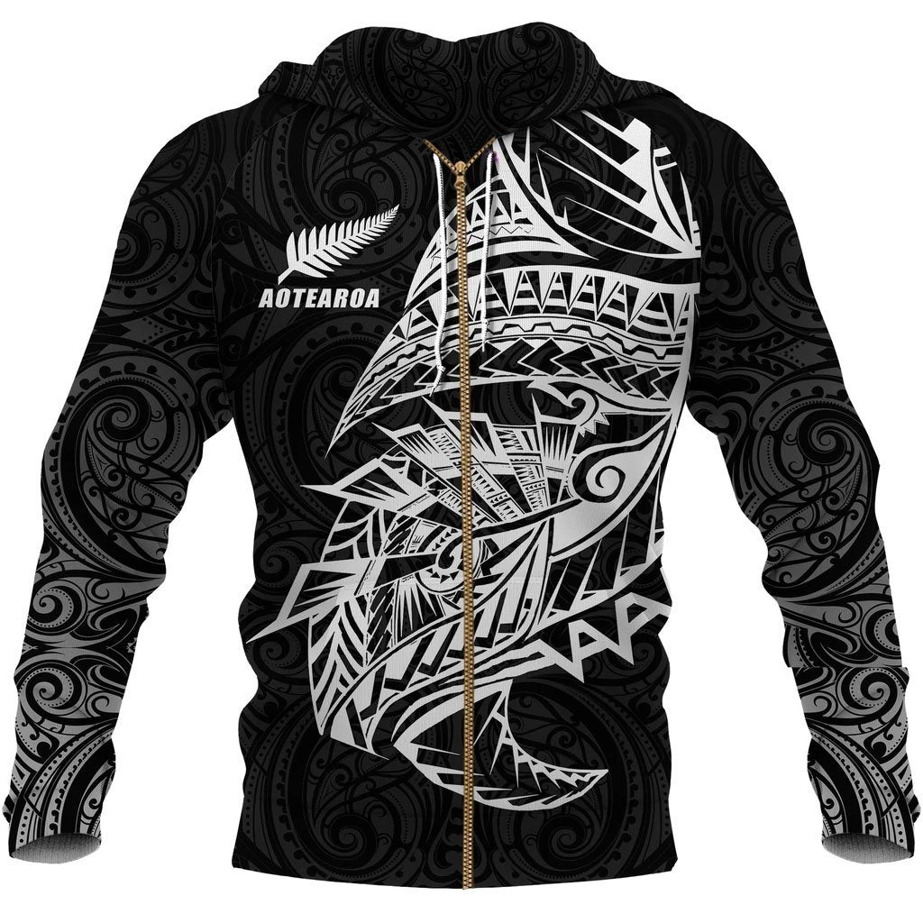 New Zealand Zip Up Hoodie, Maori Tattoo Zipper Hoodie Polynesian Style - Vibe Hoodie Shop
