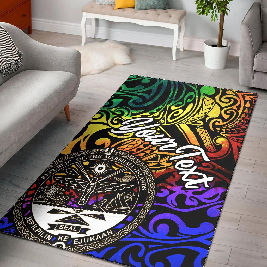 Marshall Islands Custom Personalised Area Rug - Rainbow Polynesian Pattern Crest - Vibe Hoodie Shop