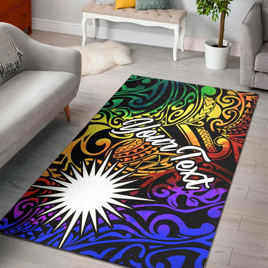 Marshall Islands Custom Personalised Area Rug - Rainbow Polynesian Pattern - Vibe Hoodie Shop