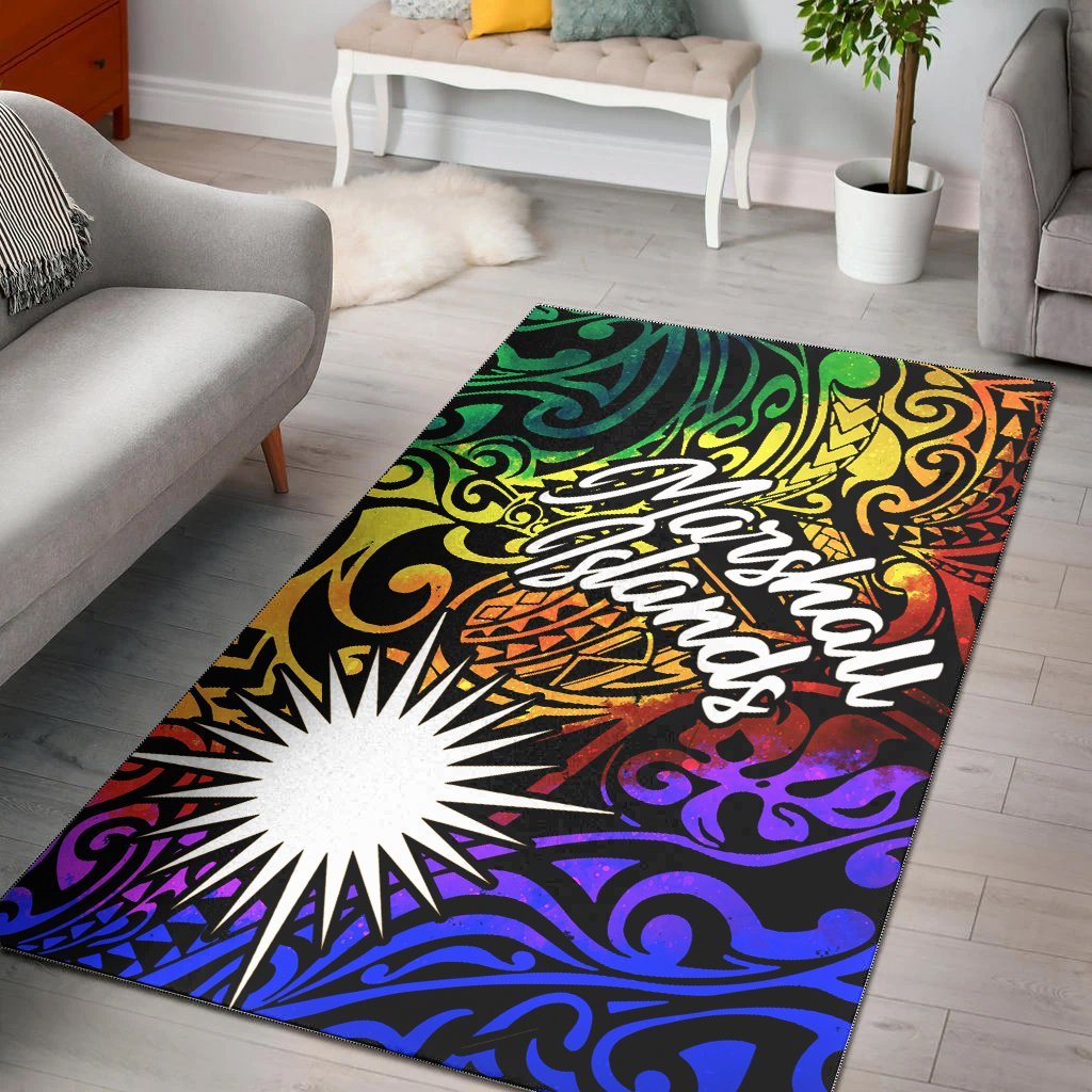 Marshall Islands Area Rug - Rainbow Polynesian Pattern - Vibe Hoodie Shop