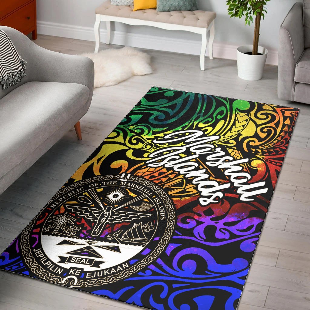 Marshall Islands Area Rug - Rainbow Polynesian Pattern Crest - Vibe Hoodie Shop