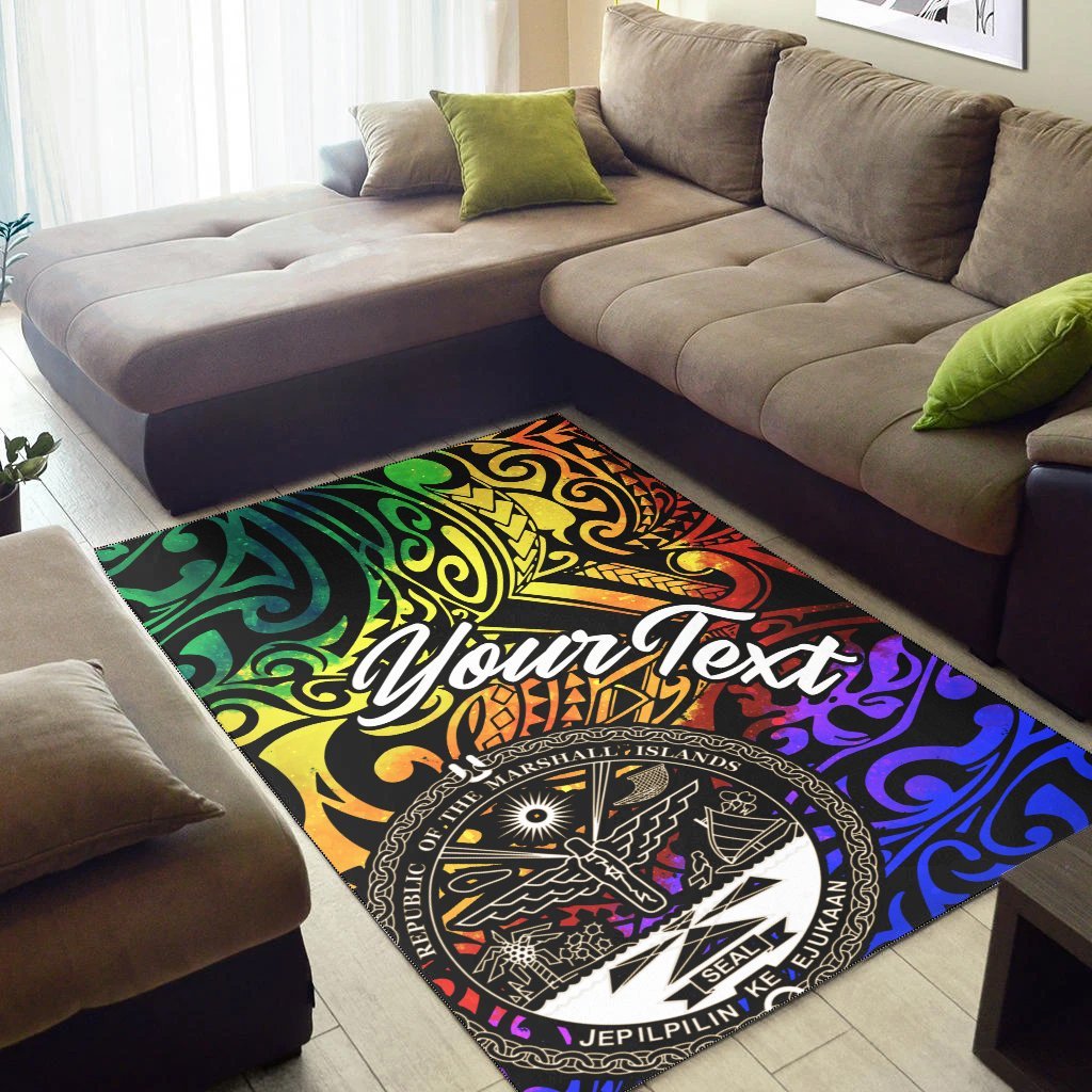 Marshall Islands Custom Personalised Area Rug - Rainbow Polynesian Pattern Crest - Vibe Hoodie Shop