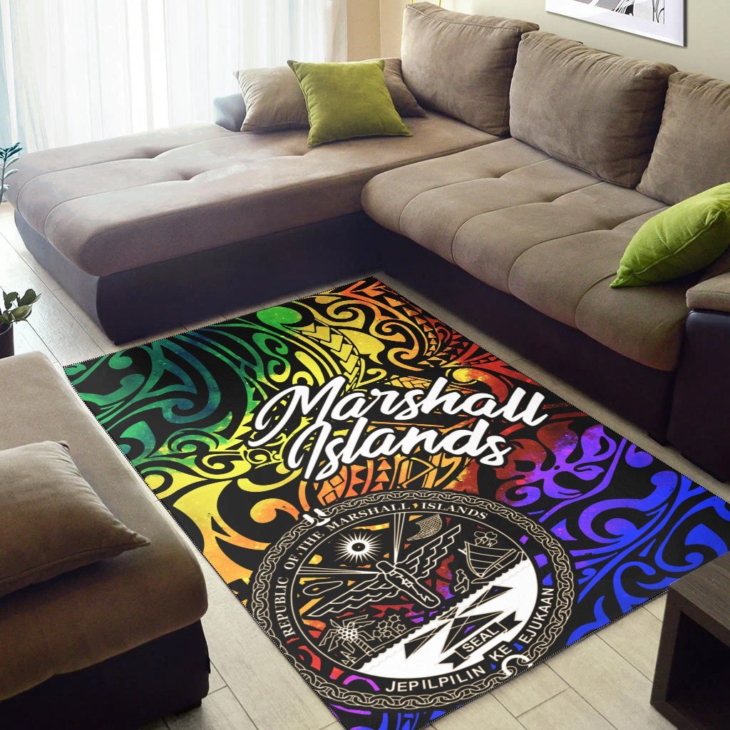 Marshall Islands Area Rug - Rainbow Polynesian Pattern Crest - Vibe Hoodie Shop