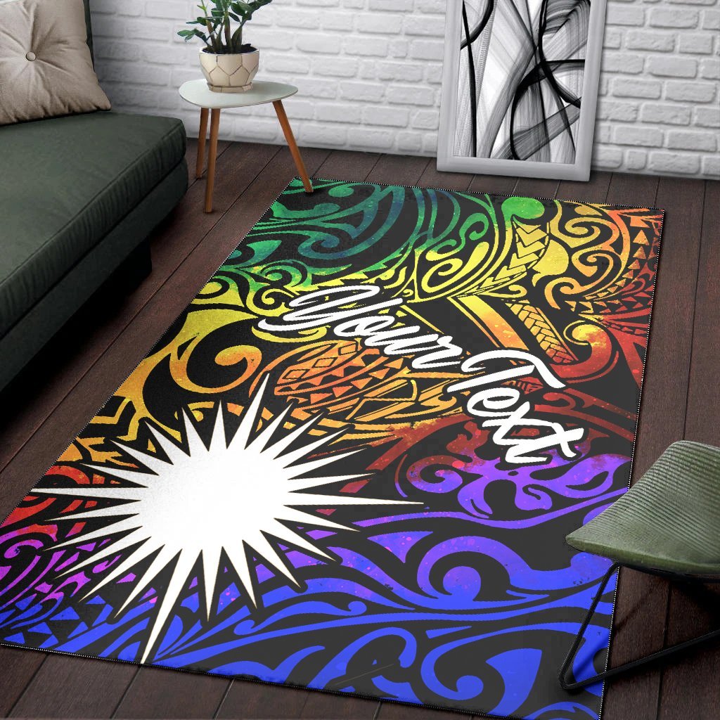 Marshall Islands Custom Personalised Area Rug - Rainbow Polynesian Pattern - Vibe Hoodie Shop