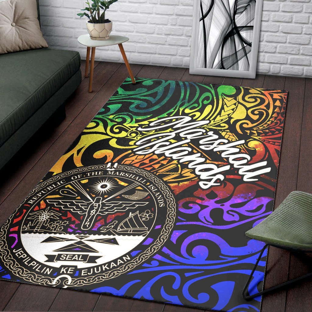 Marshall Islands Area Rug - Rainbow Polynesian Pattern Crest - Vibe Hoodie Shop