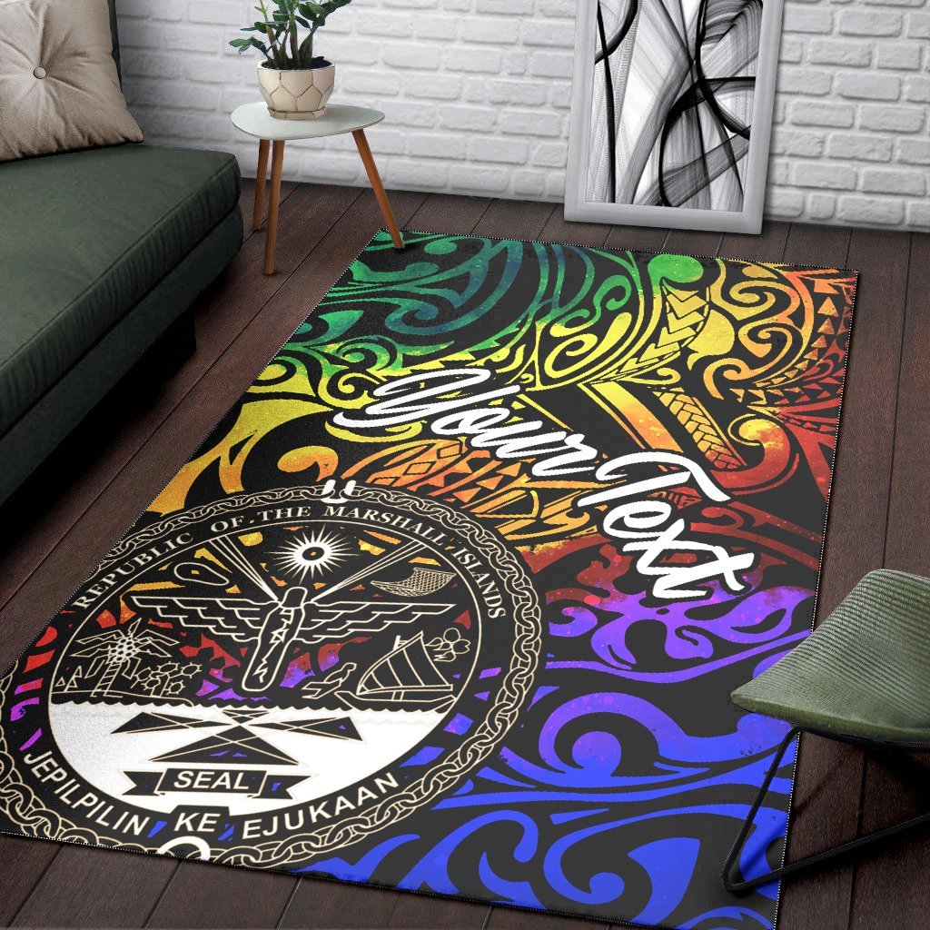 Marshall Islands Custom Personalised Area Rug - Rainbow Polynesian Pattern Crest - Vibe Hoodie Shop