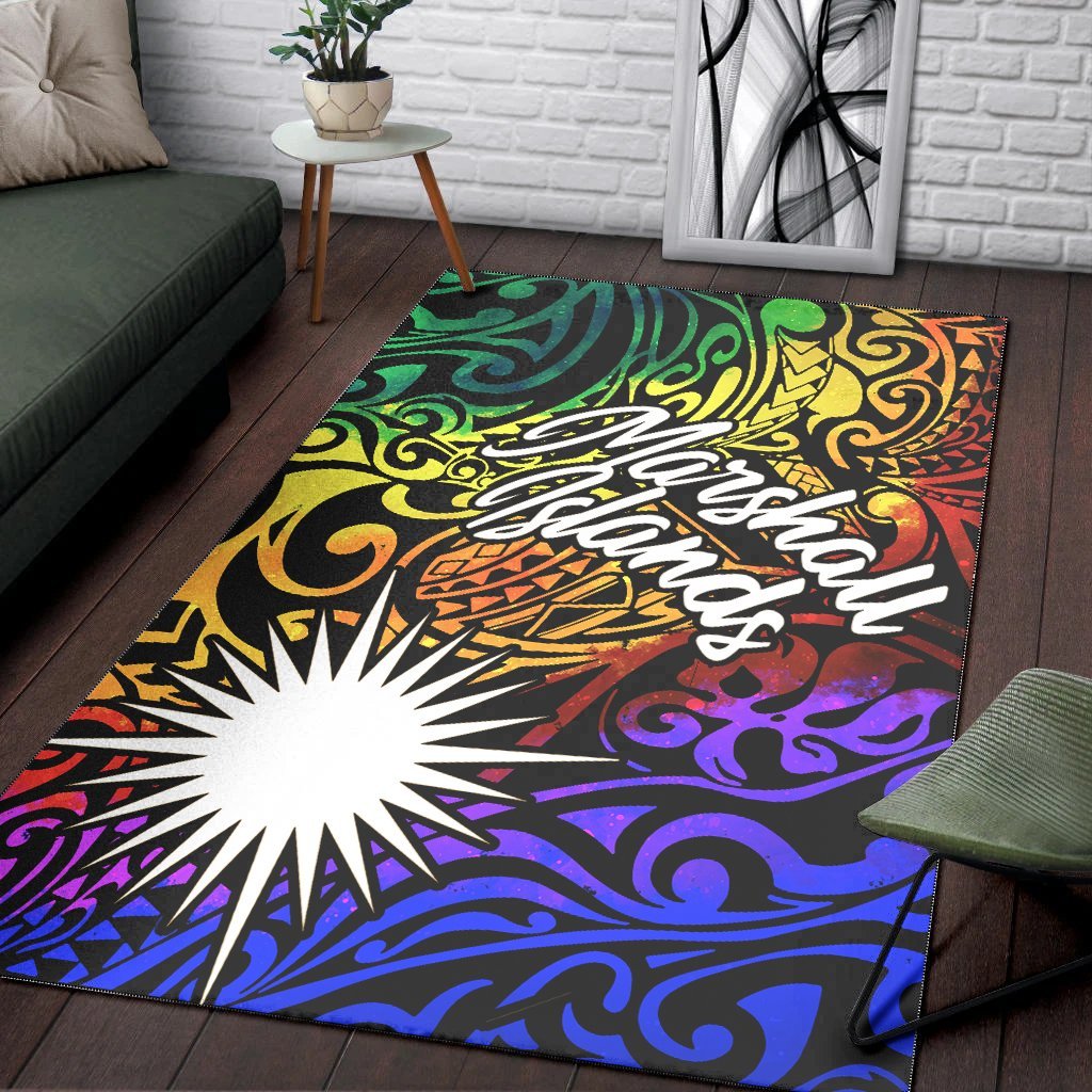 Marshall Islands Area Rug - Rainbow Polynesian Pattern - Vibe Hoodie Shop