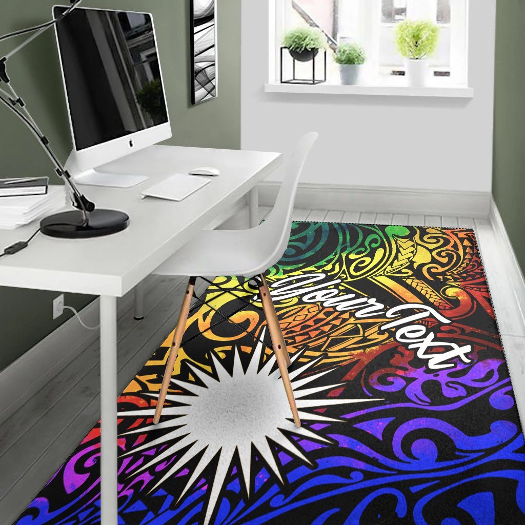 Marshall Islands Custom Personalised Area Rug - Rainbow Polynesian Pattern - Vibe Hoodie Shop