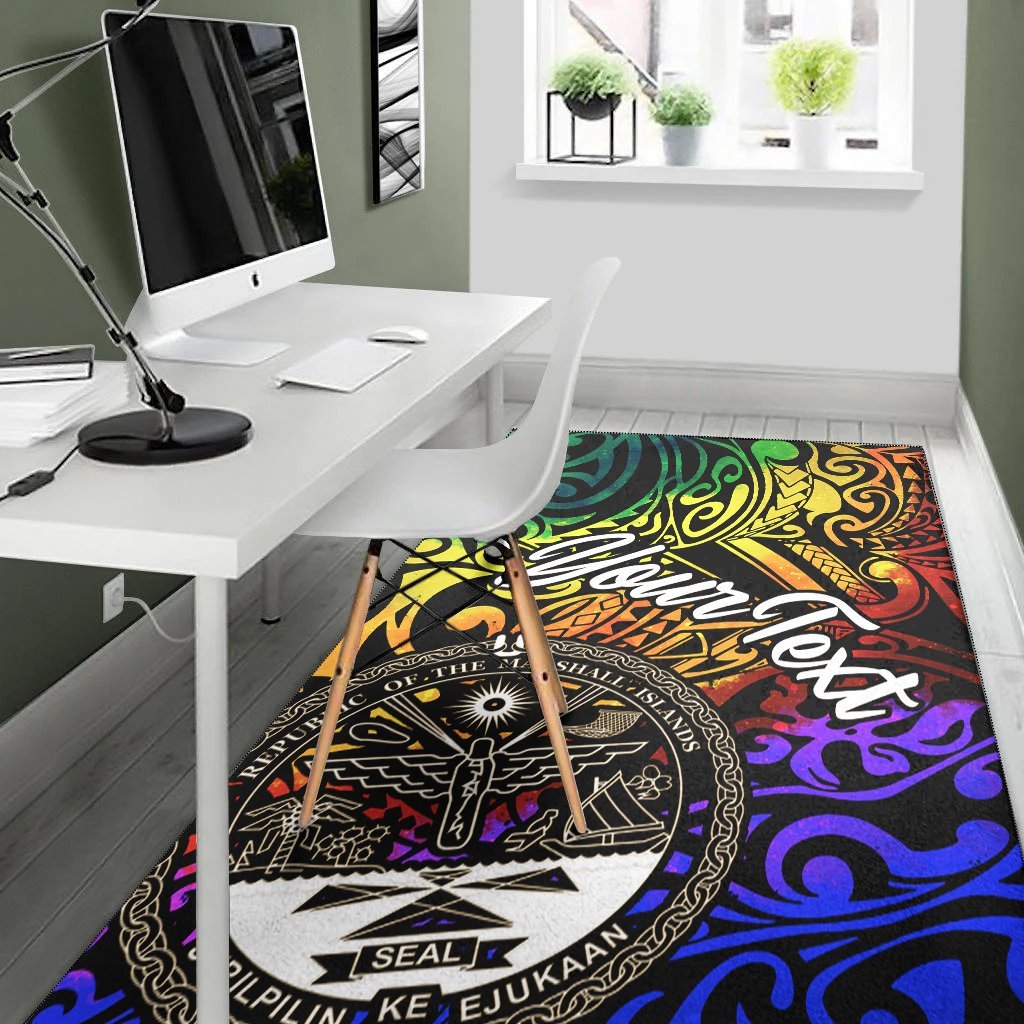 Marshall Islands Custom Personalised Area Rug - Rainbow Polynesian Pattern Crest - Vibe Hoodie Shop