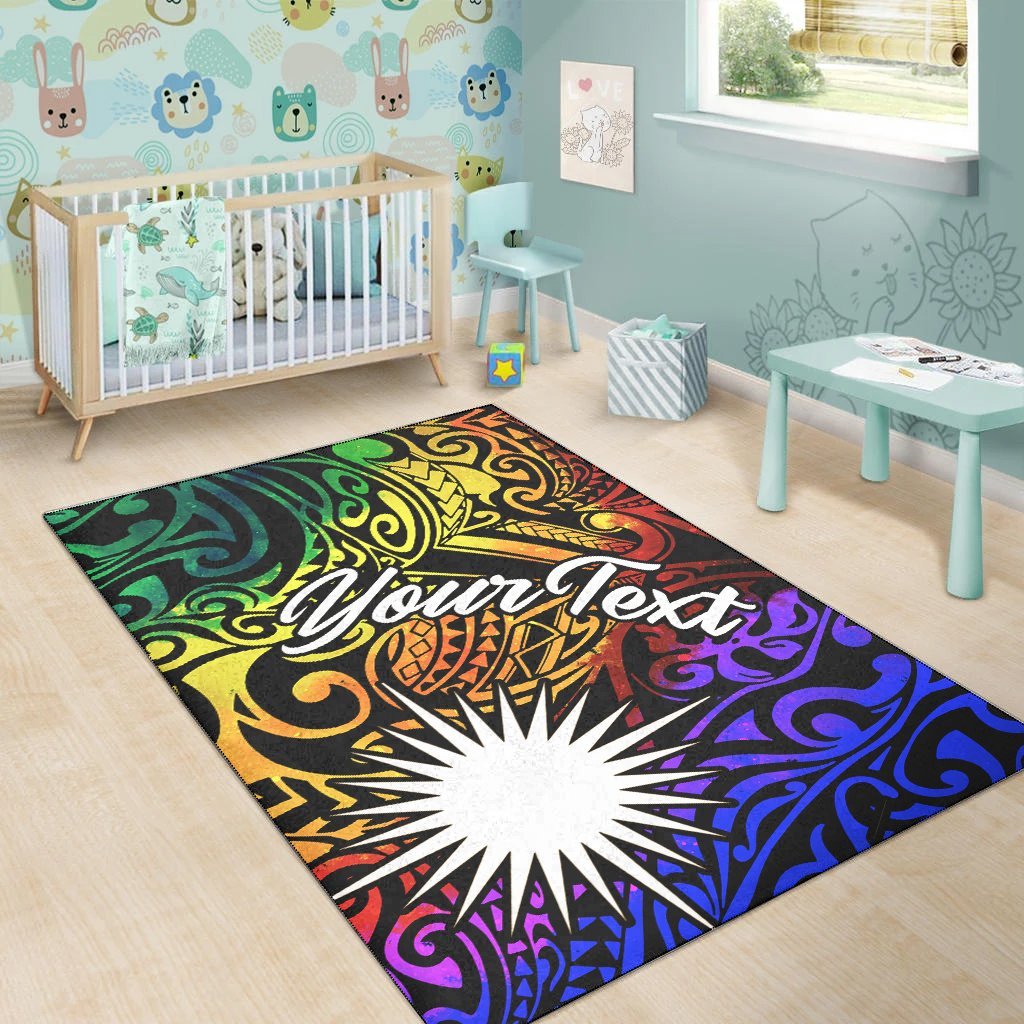 Marshall Islands Custom Personalised Area Rug - Rainbow Polynesian Pattern - Vibe Hoodie Shop