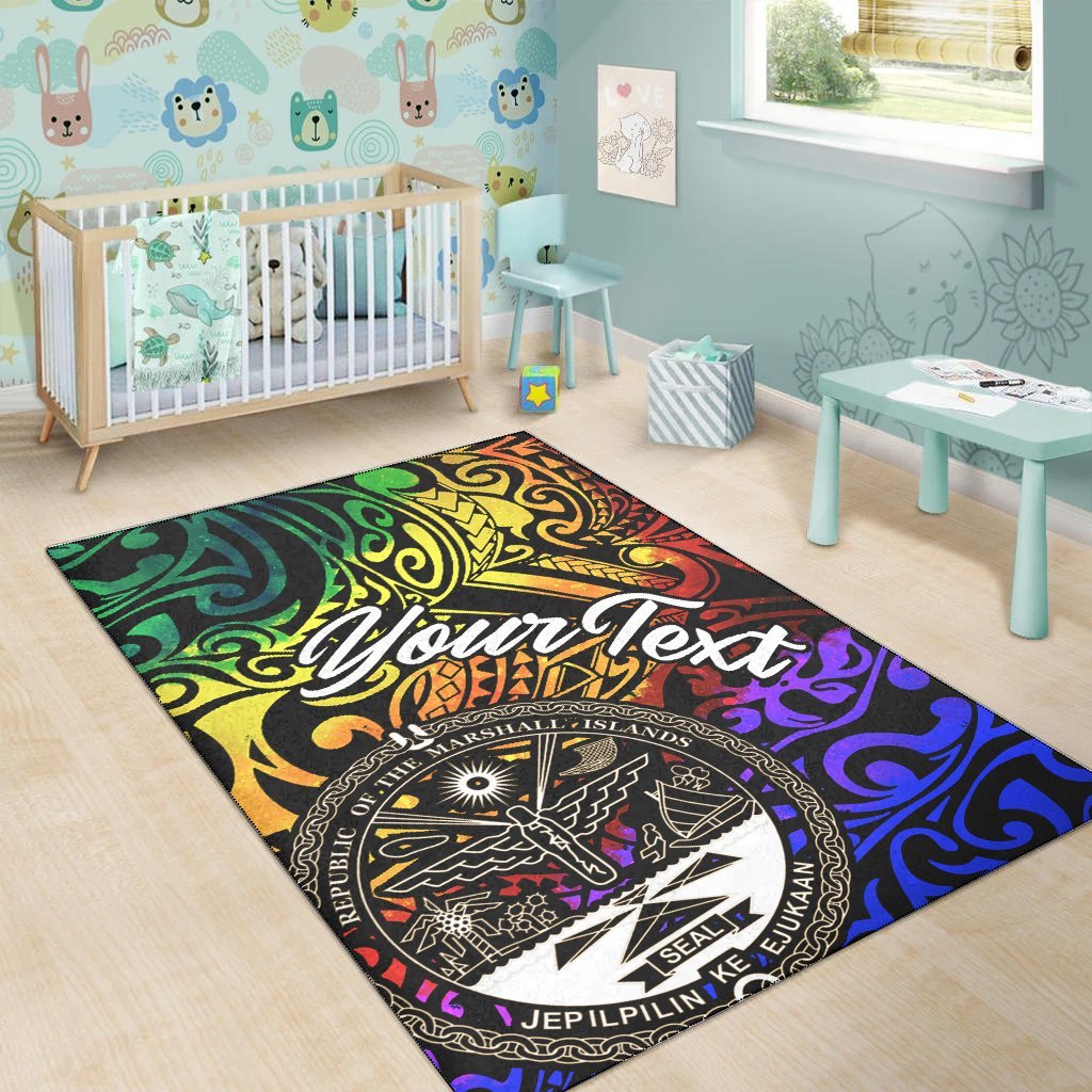 Marshall Islands Custom Personalised Area Rug - Rainbow Polynesian Pattern Crest - Vibe Hoodie Shop