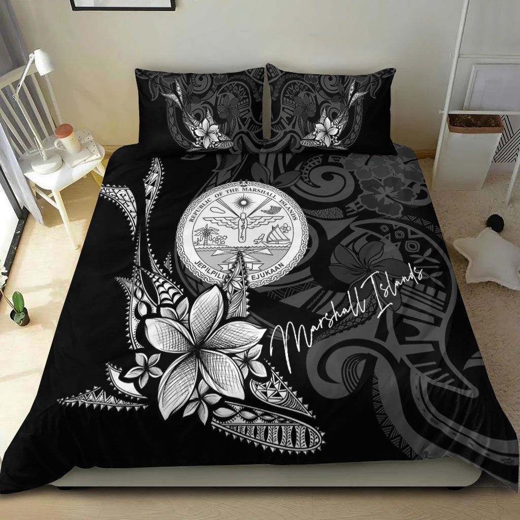 Marshall Islands Bedding Set - Fish With Plumeria Flowers Style - Vibe Hoodie Shop