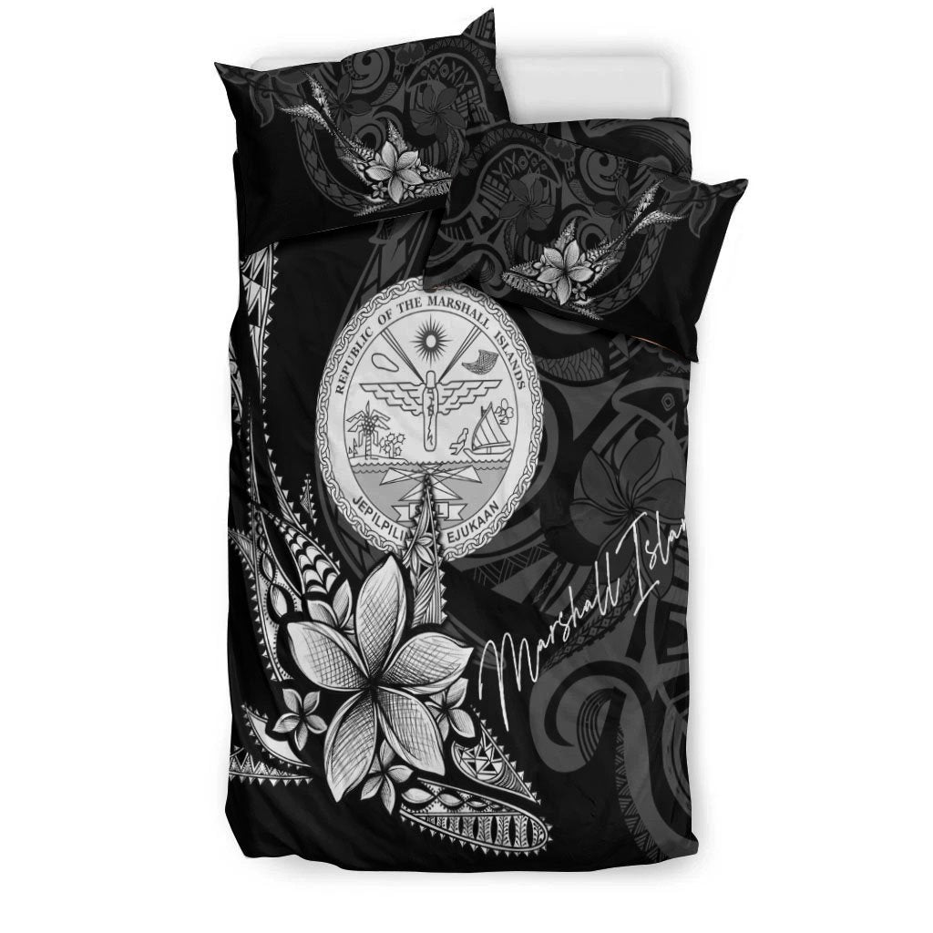 Marshall Islands Bedding Set - Fish With Plumeria Flowers Style - Vibe Hoodie Shop