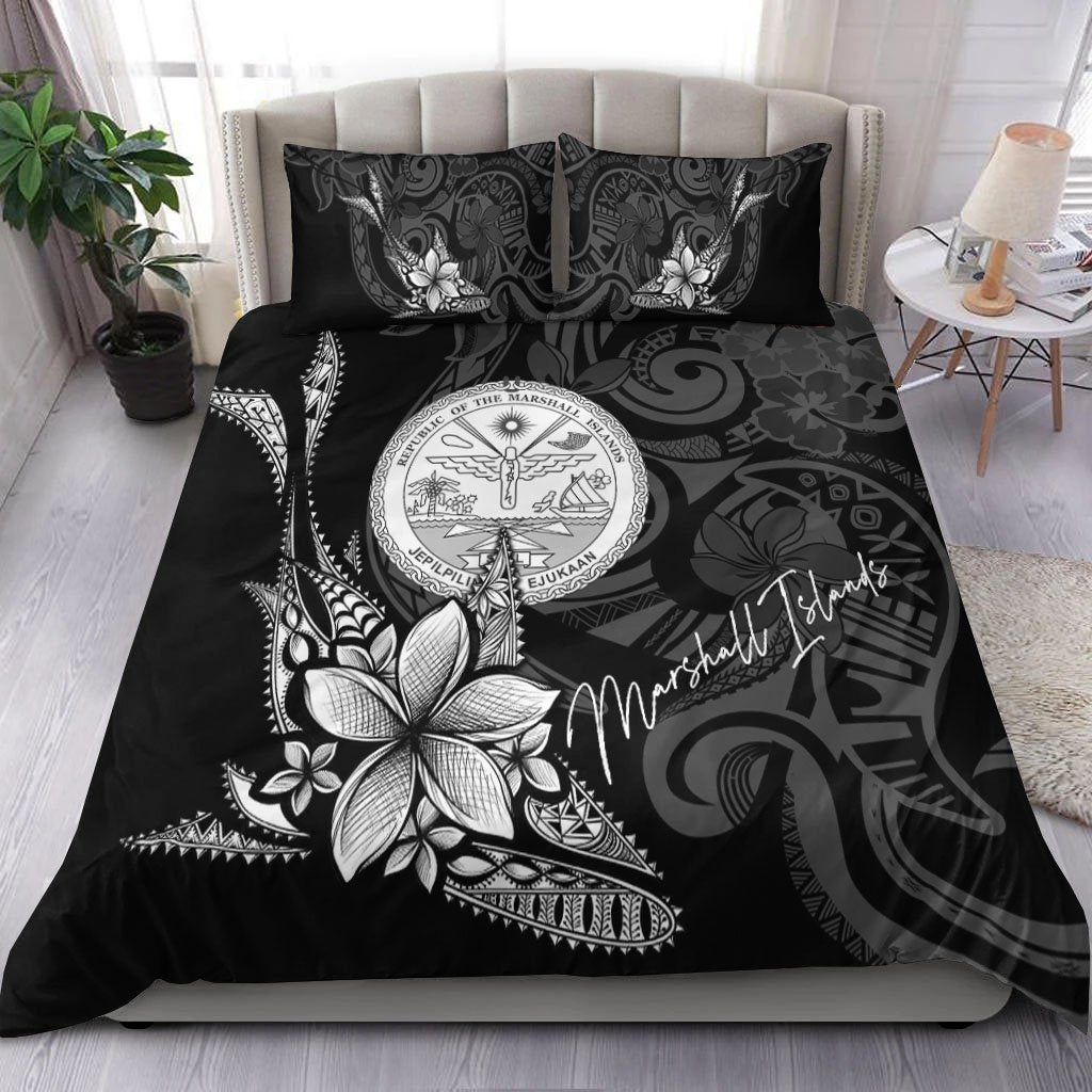 Marshall Islands Bedding Set - Fish With Plumeria Flowers Style - Vibe Hoodie Shop