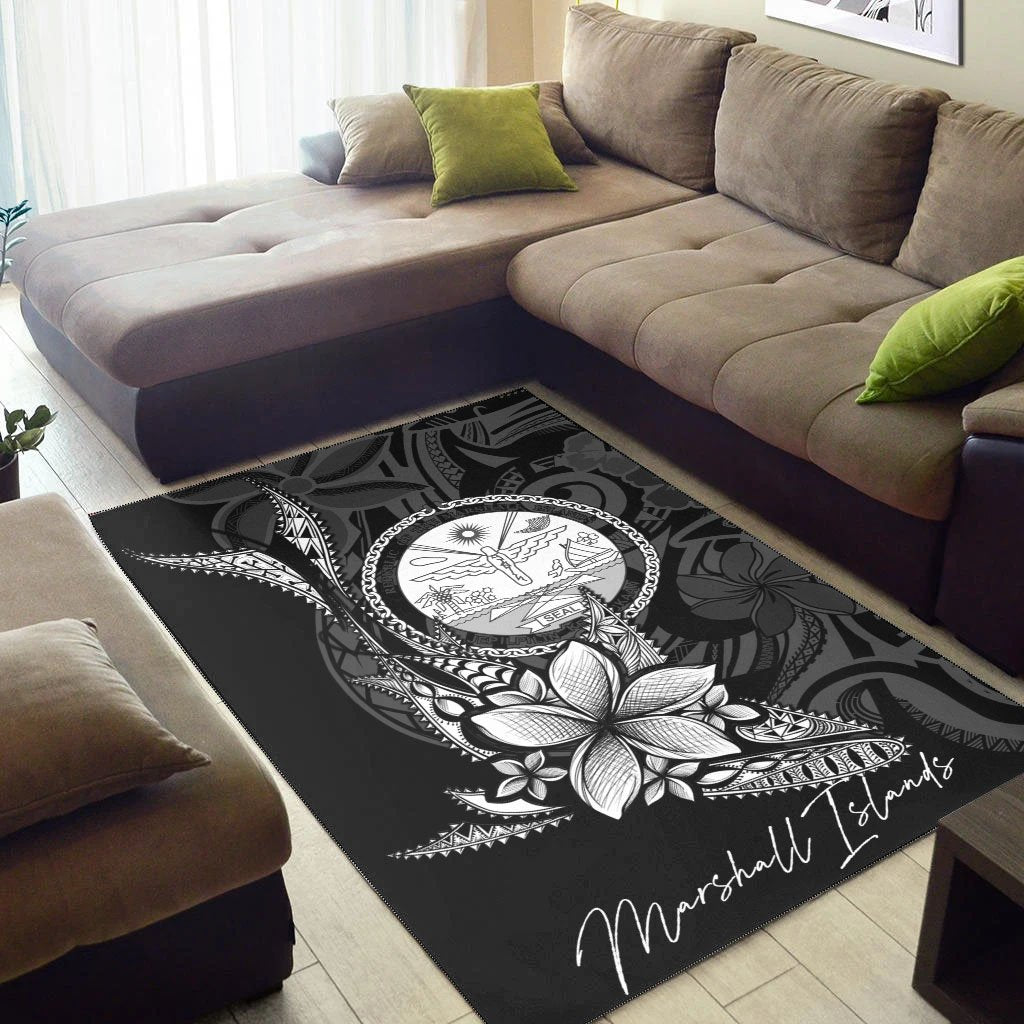 Marshall Islands Area Rug - Fish With Plumeria Flowers Style - Vibe Hoodie Shop