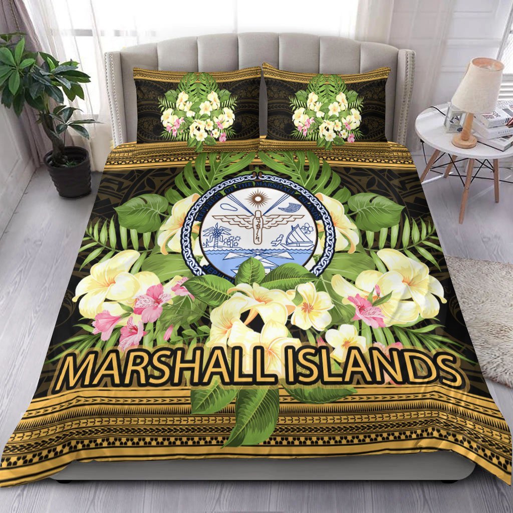 Marshall Islands Bedding Set - Polynesian Gold Patterns Collection - Vibe Hoodie Shop