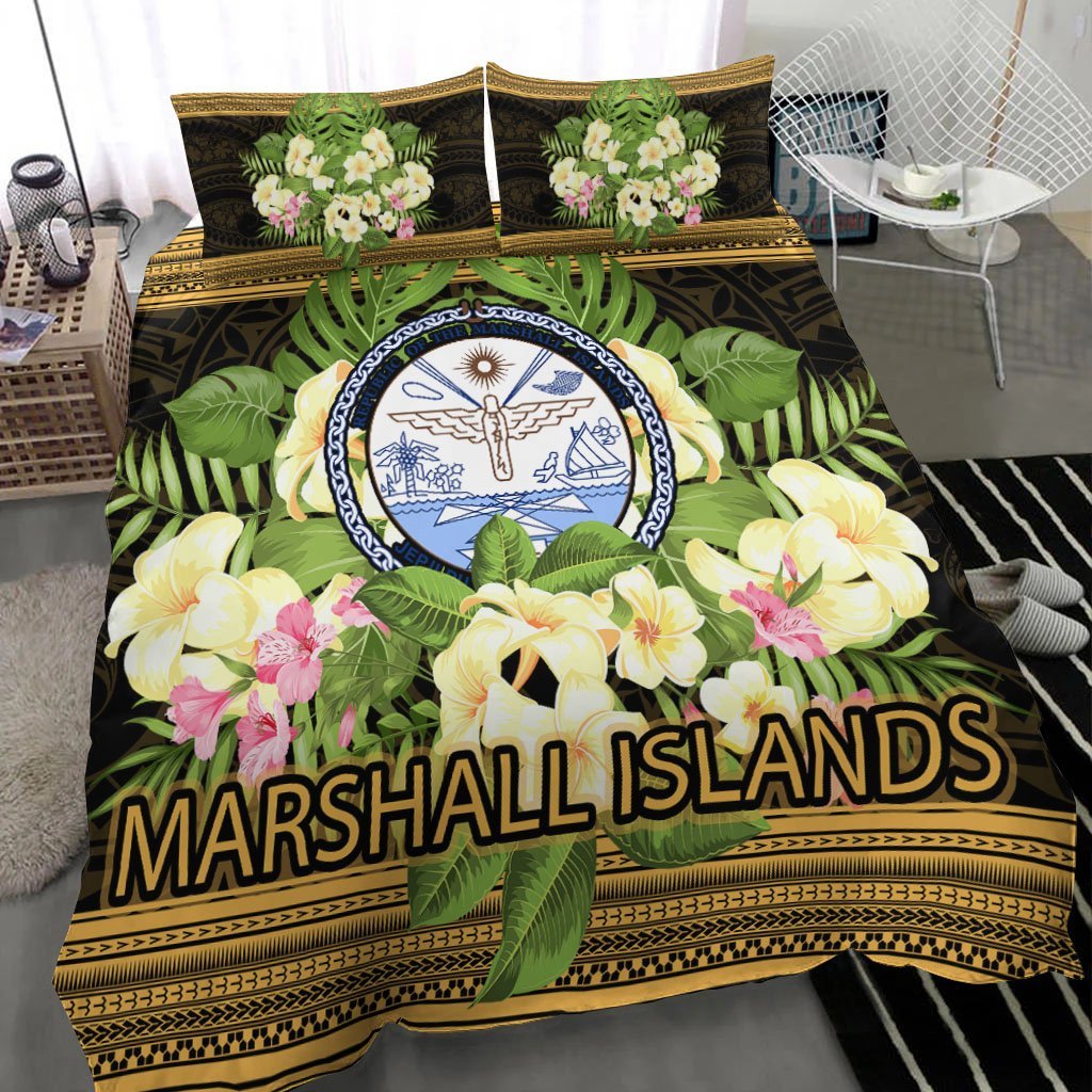 Marshall Islands Bedding Set - Polynesian Gold Patterns Collection - Vibe Hoodie Shop