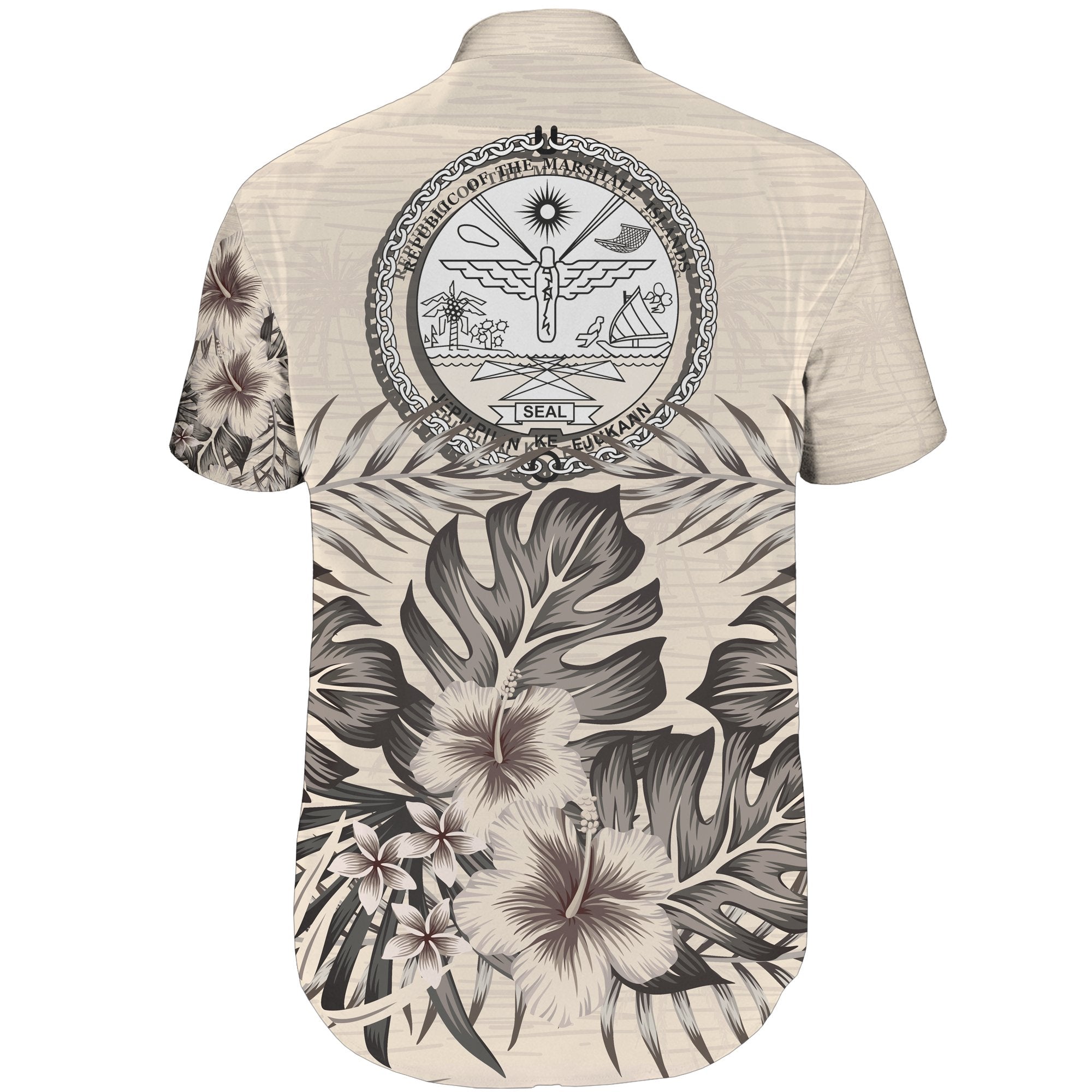 Marshall Islands Short Sleeve Shirt - The Beige Hibiscus - Vibe Hoodie Shop