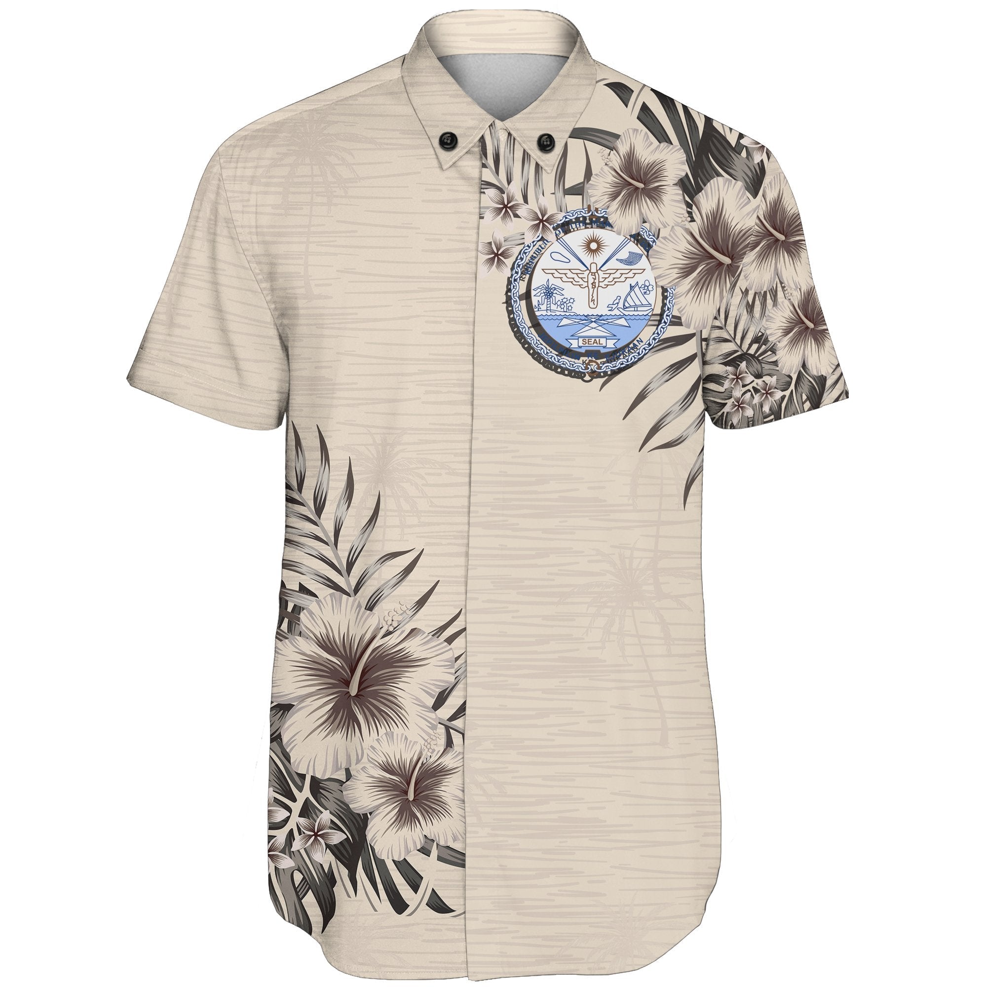 Marshall Islands Short Sleeve Shirt - The Beige Hibiscus - Vibe Hoodie Shop