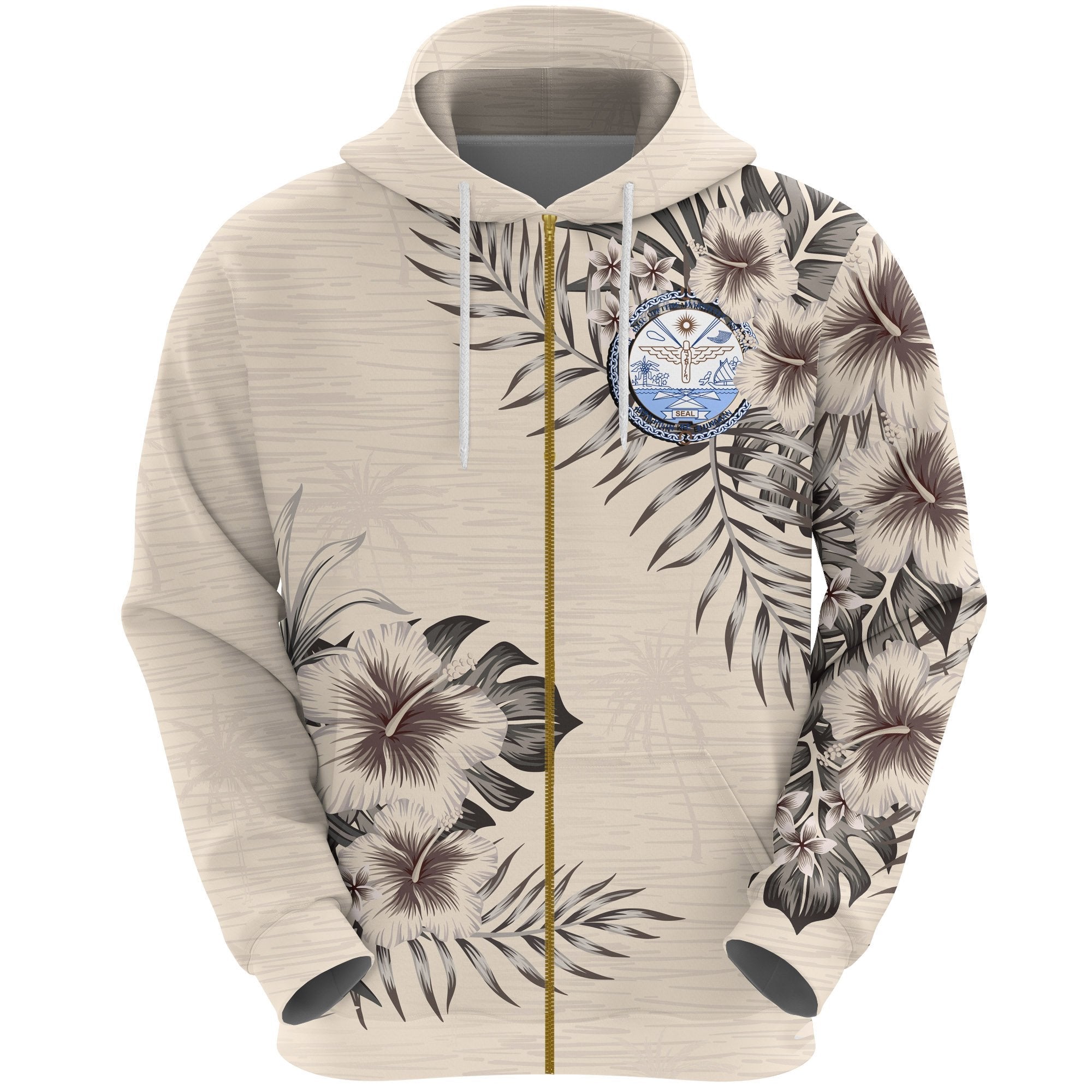 Marshall Islands Zip Hoodie The Beige Hibiscus - Vibe Hoodie Shop