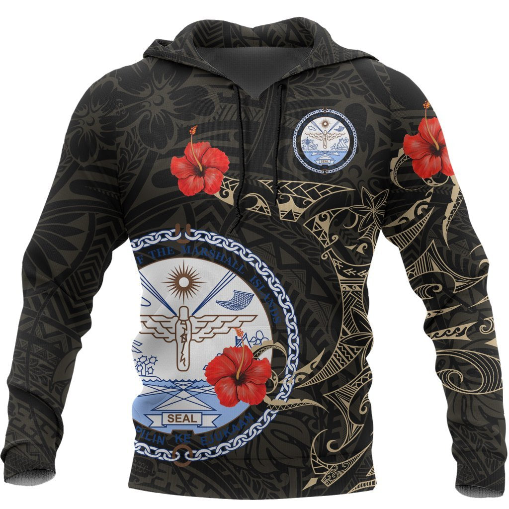 Marshall Islands Hoodie Hibiscus Tattoo Style - Vibe Hoodie Shop