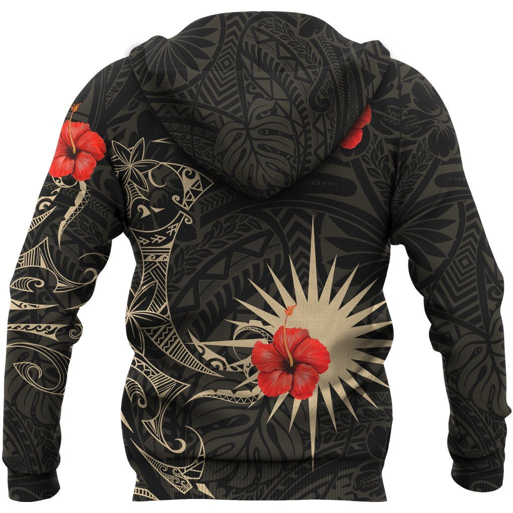 Marshall Islands Hoodie Hibiscus Tattoo Style - Vibe Hoodie Shop