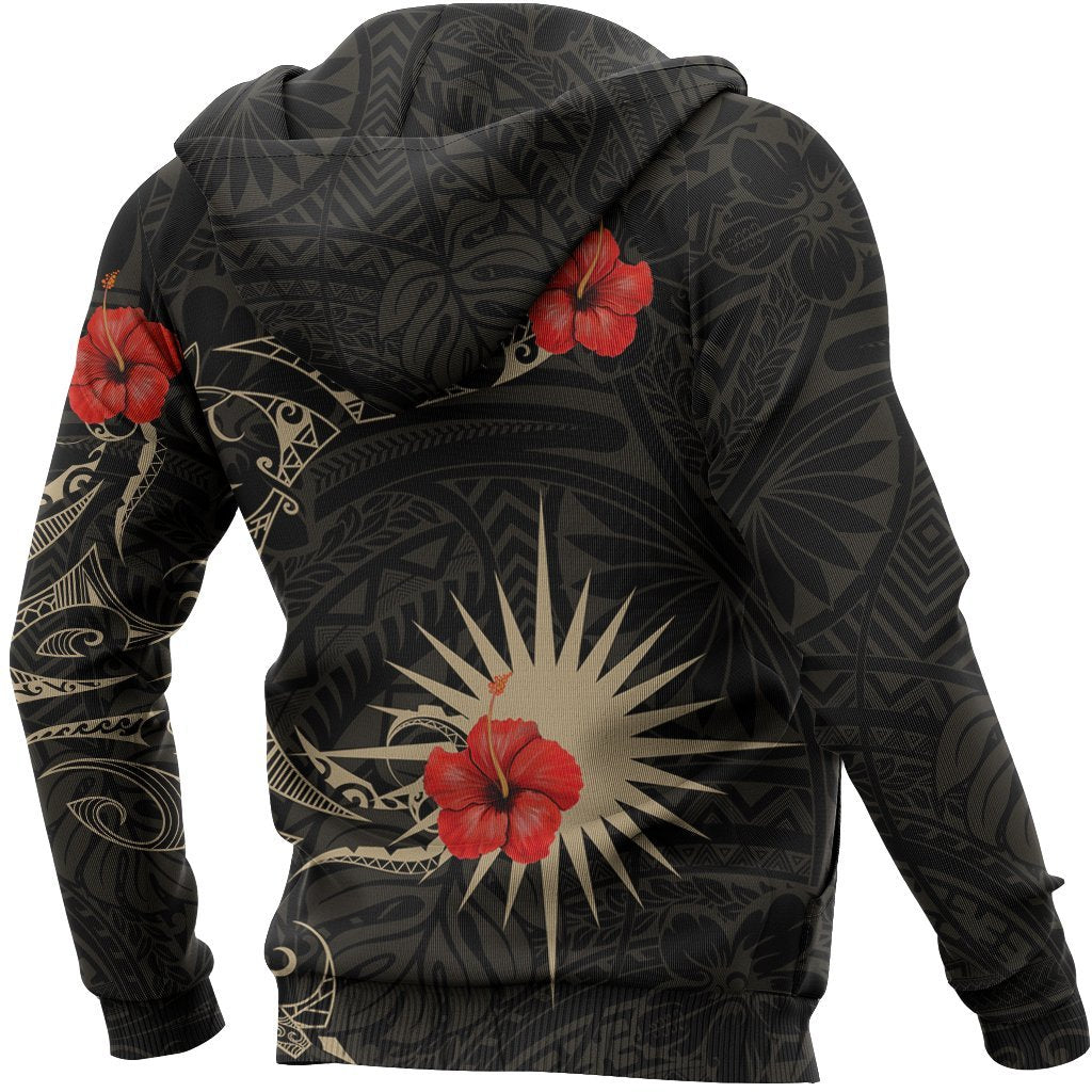 Marshall Islands Hoodie Hibiscus Tattoo Style - Vibe Hoodie Shop