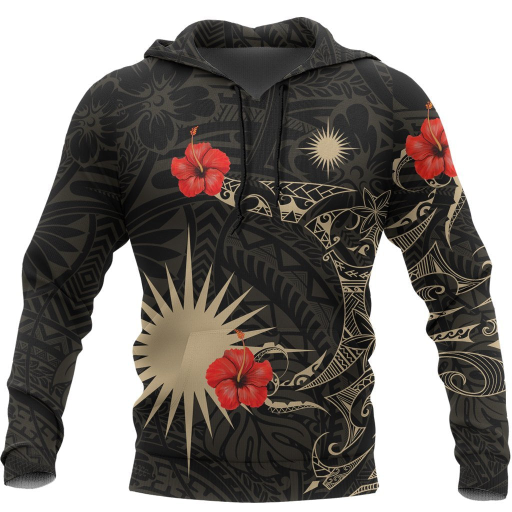 Marshall Islands Hoodie Hibiscus Tattoo Style - Vibe Hoodie Shop