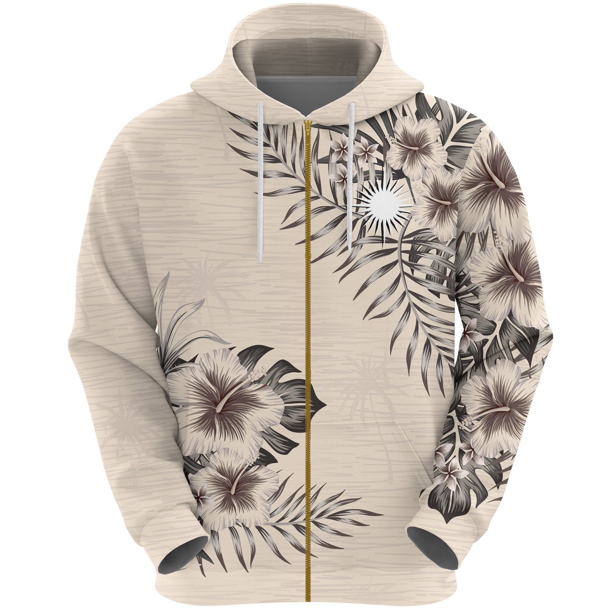 Marshall Islands Zip Hoodie The Beige Hibiscus No - Vibe Hoodie Shop