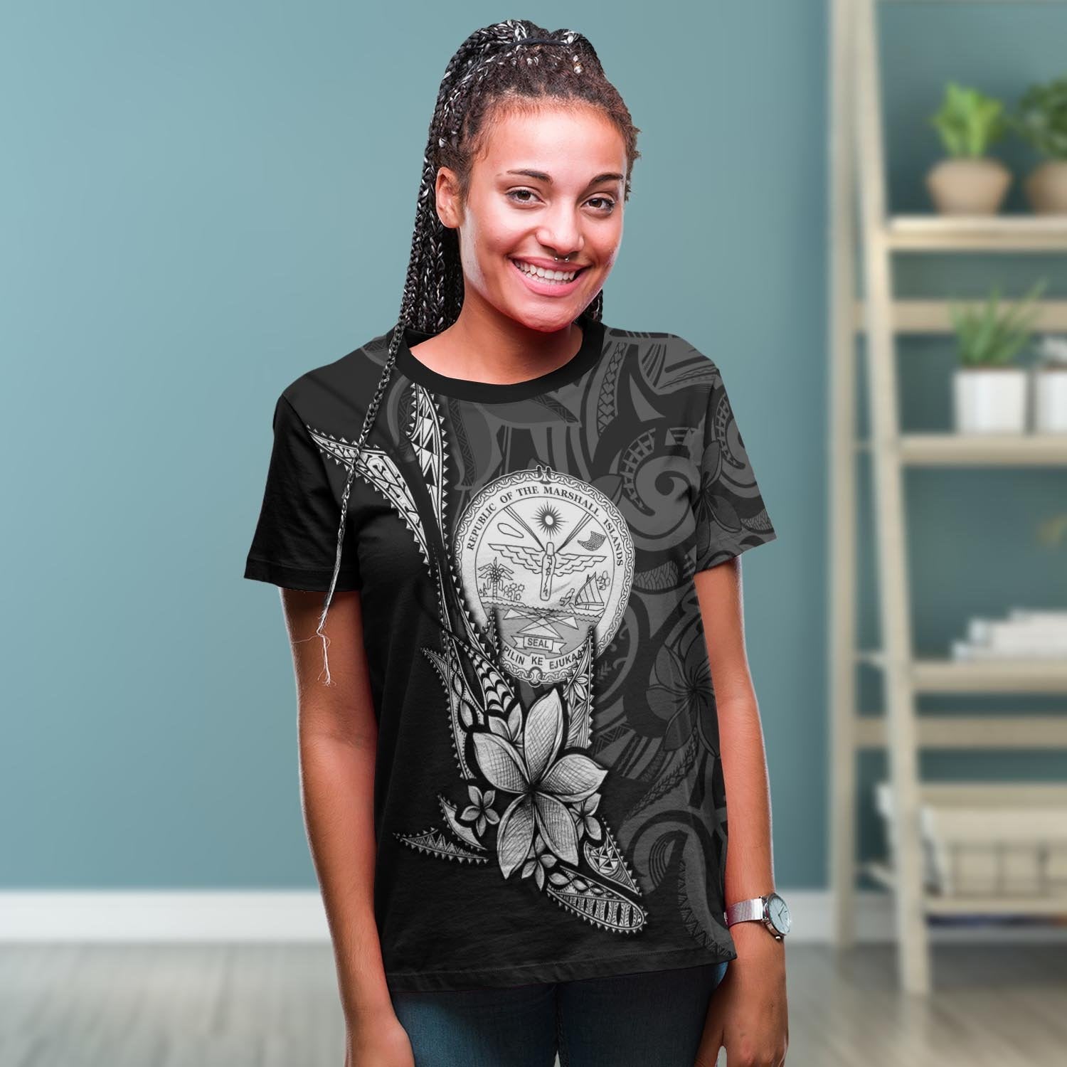 Marshall Islands Custom Personalised T shirt - Fish With Plumeria Flowers Style - Vibe Hoodie Shop