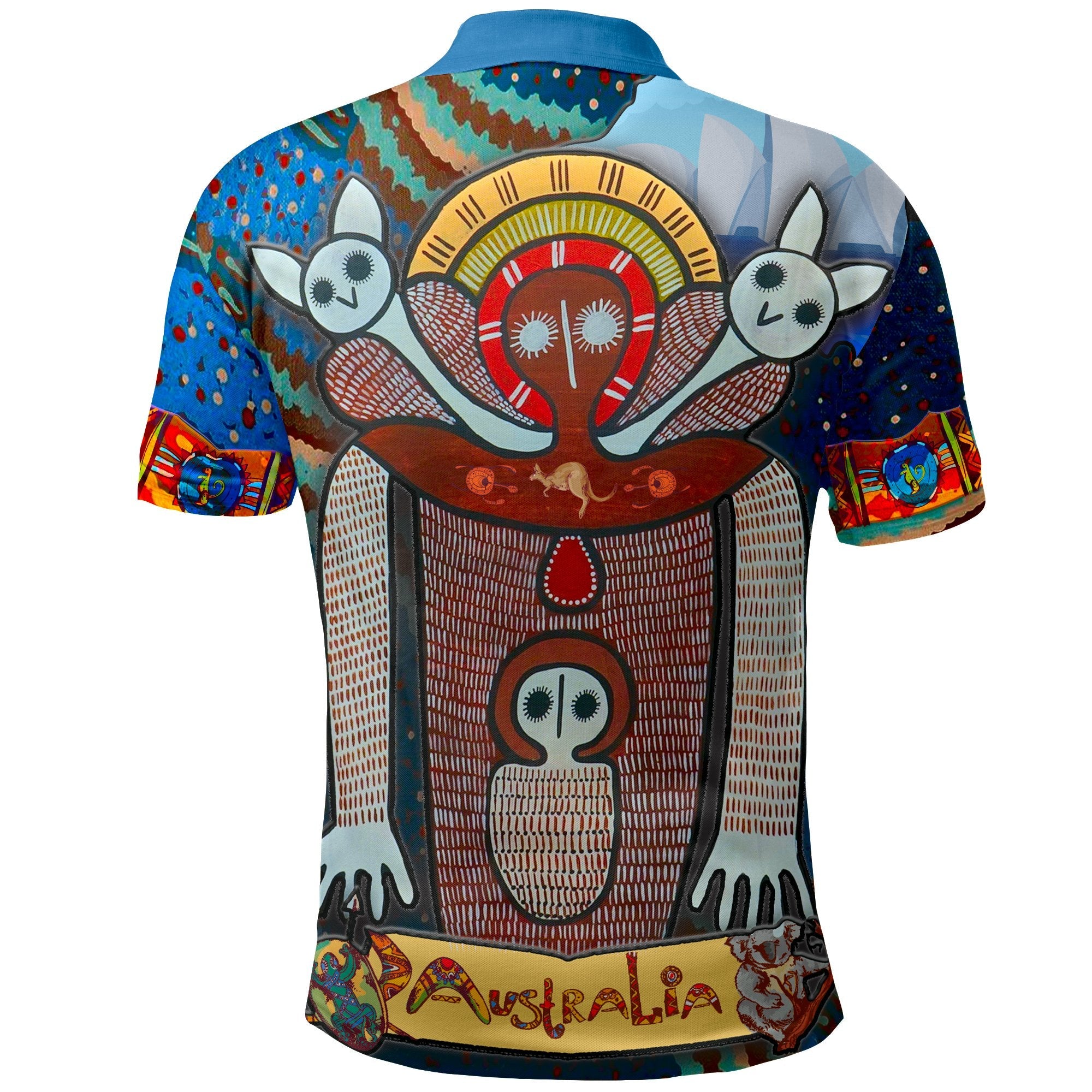 Wandjina Polo Shirt Blue Collar - Australian Aboriginal Mythology - My Australia - Vibe Hoodie Shop