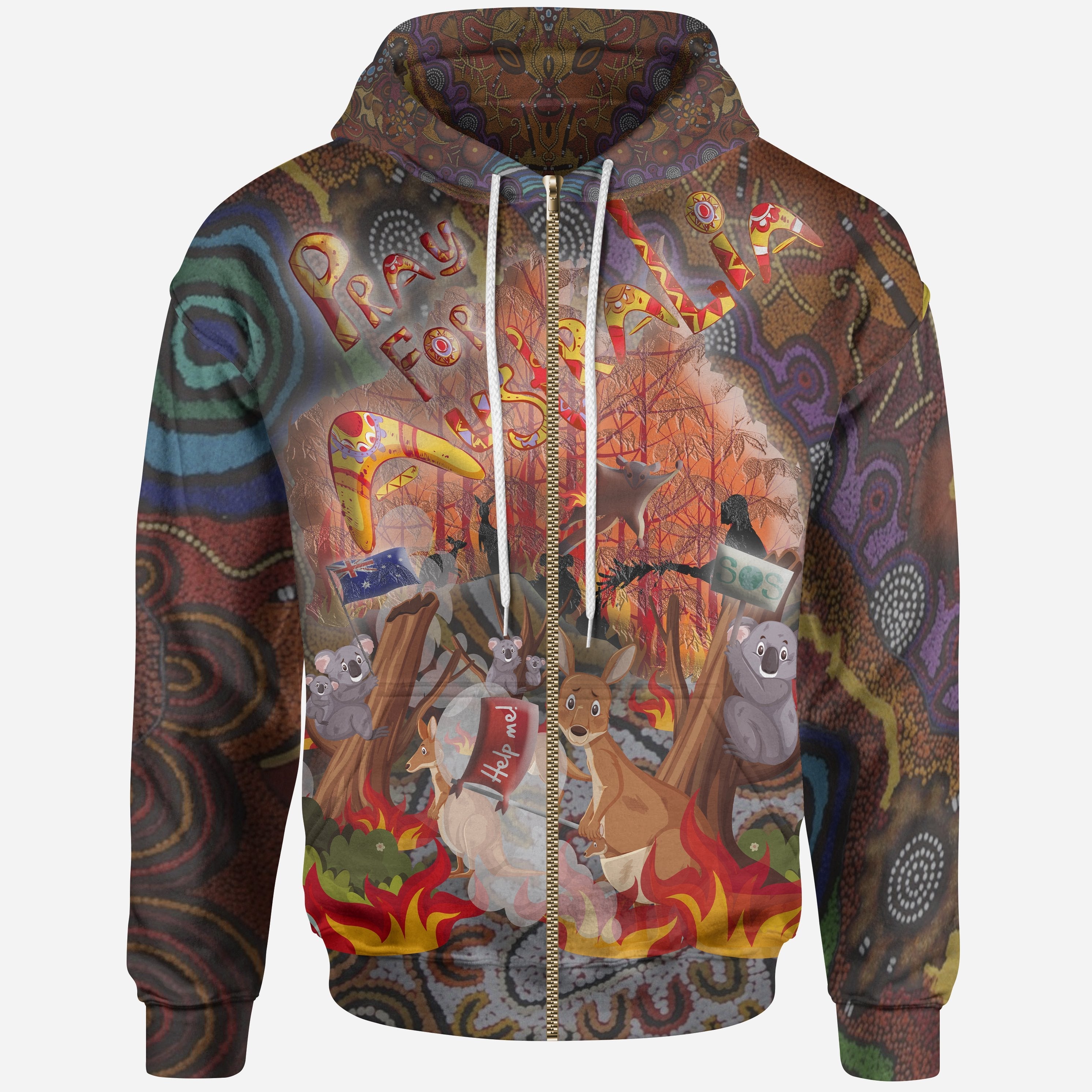 Zip - Up Aboriginal Hoodie - Pray For Australia - My Australia - Vibe Hoodie Shop