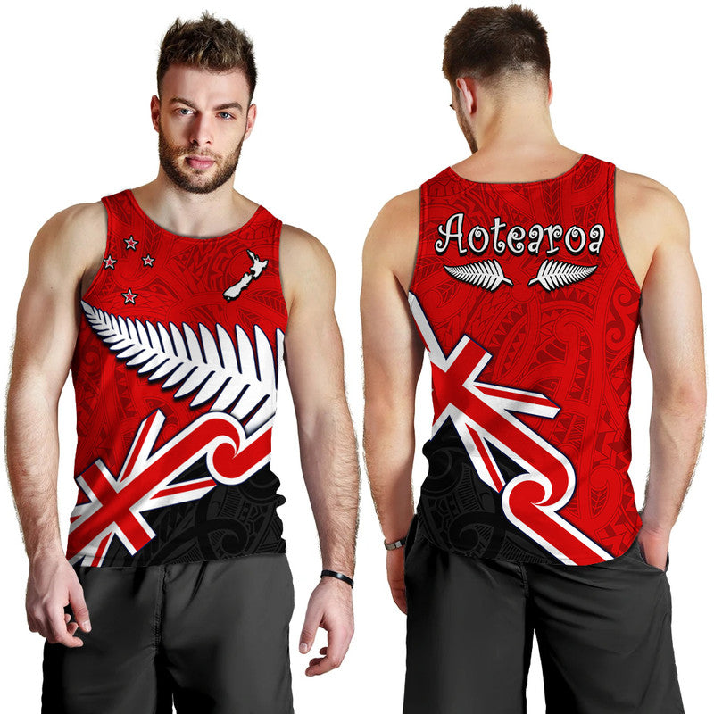 Waitangi Men Tank Top Aotearoa Tino Rangatiratanga Flag with Silver Fern - Vibe Hoodie Shop