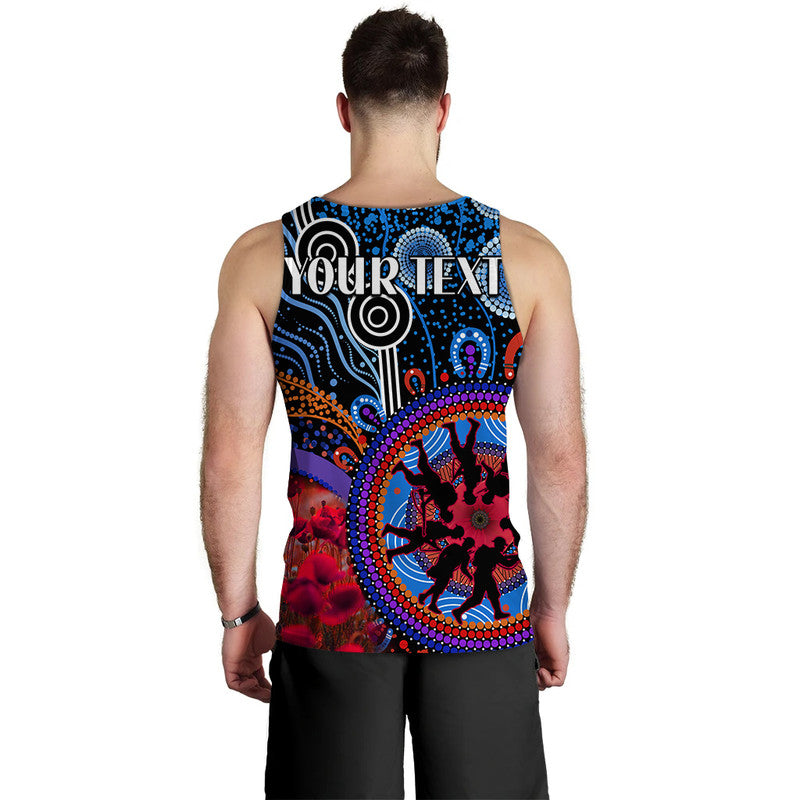 (Custom Personalised) Australia ANZAC Day Men Tank Top Aboriginal Military and Poppy Flowers Style - Vibe Hoodie Shop