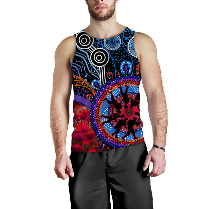 (Custom Personalised) Australia ANZAC Day Men Tank Top Aboriginal Military and Poppy Flowers Style - Vibe Hoodie Shop