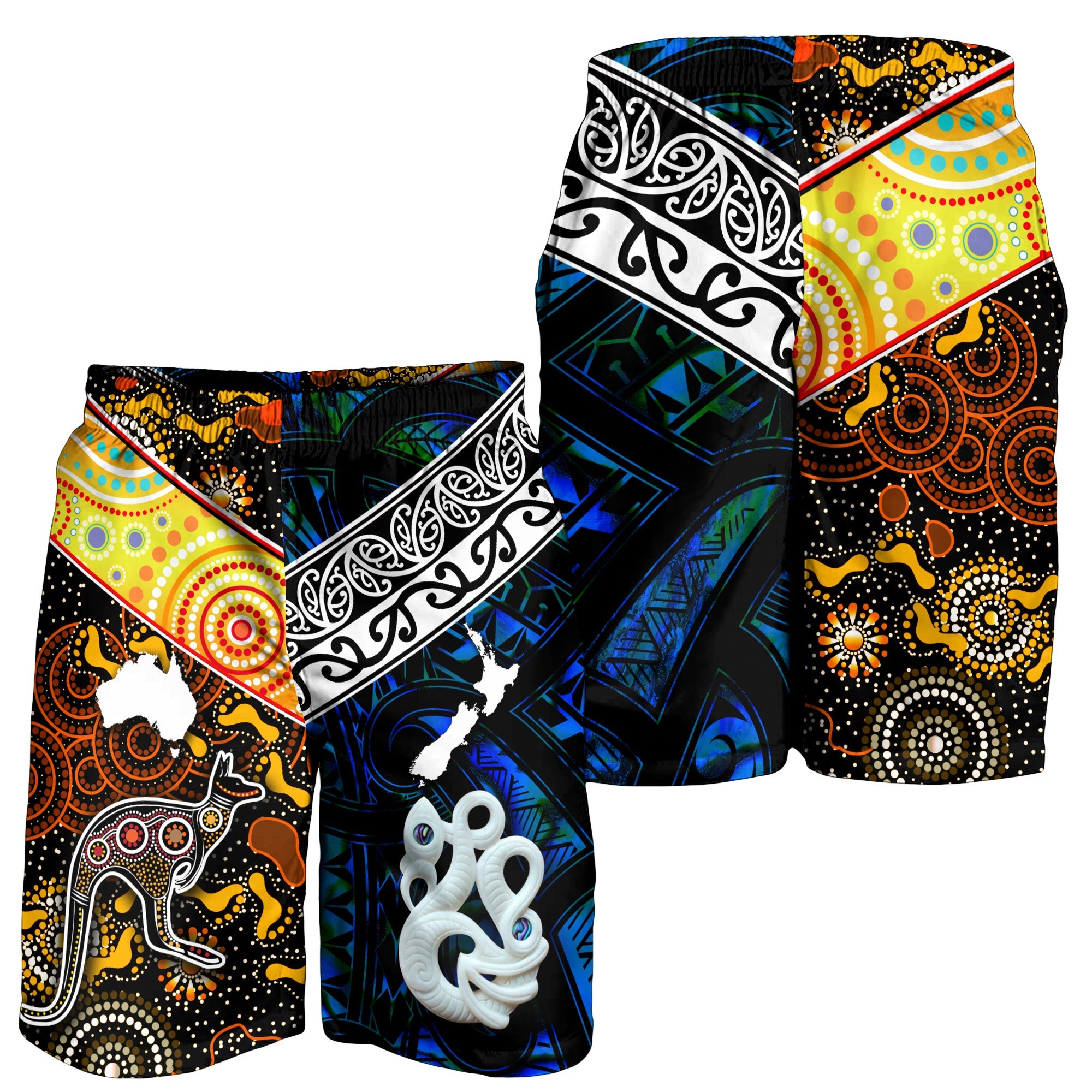 New Zealand Maori Aotearoa And Australia Aboriginal Men Short Together - Blue - Vibe Hoodie Shop