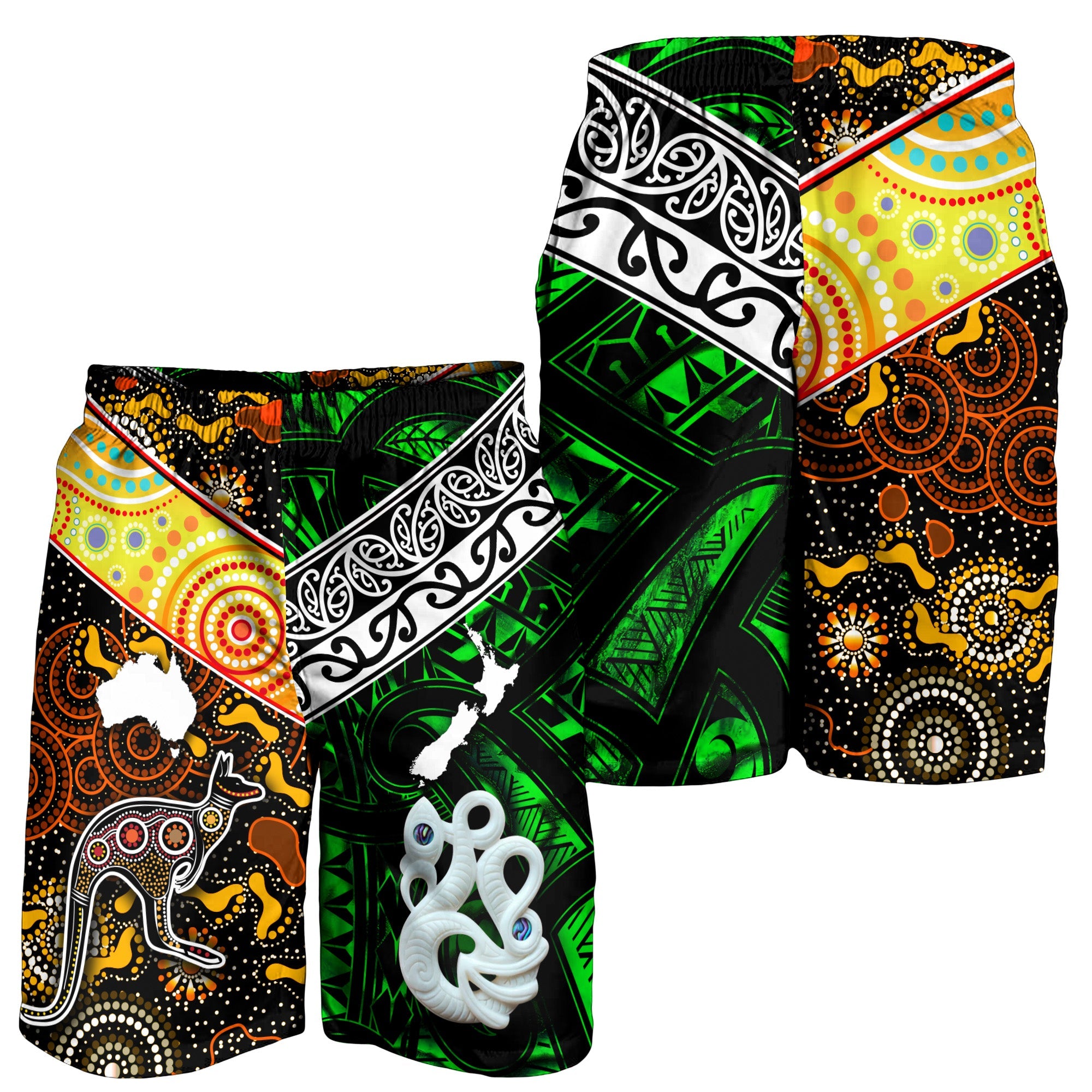 New Zealand Maori Aotearoa And Australia Aboriginal Men Short Together - Green - Vibe Hoodie Shop