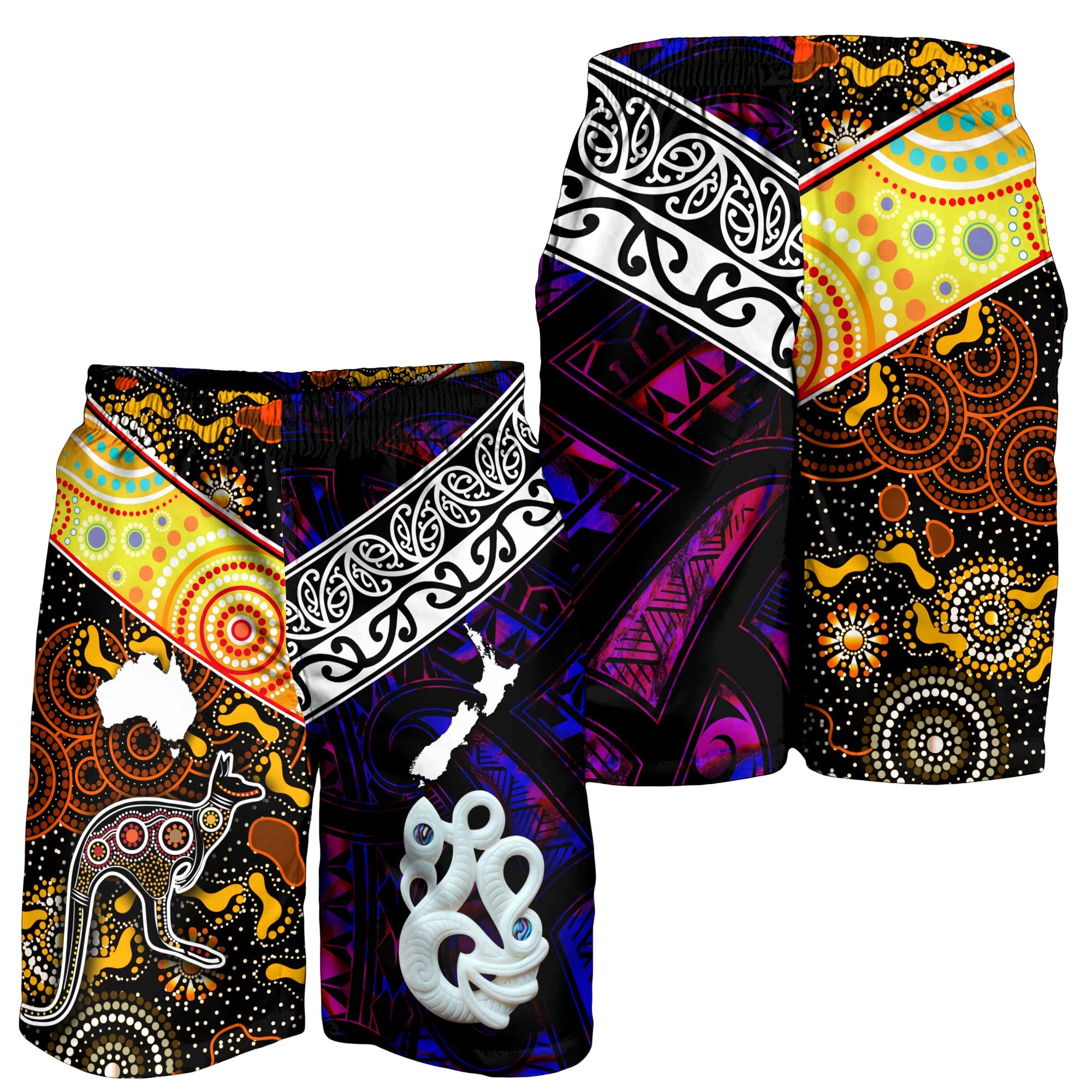 New Zealand Maori Aotearoa And Australia Aboriginal Men Short Together - Purple - Vibe Hoodie Shop