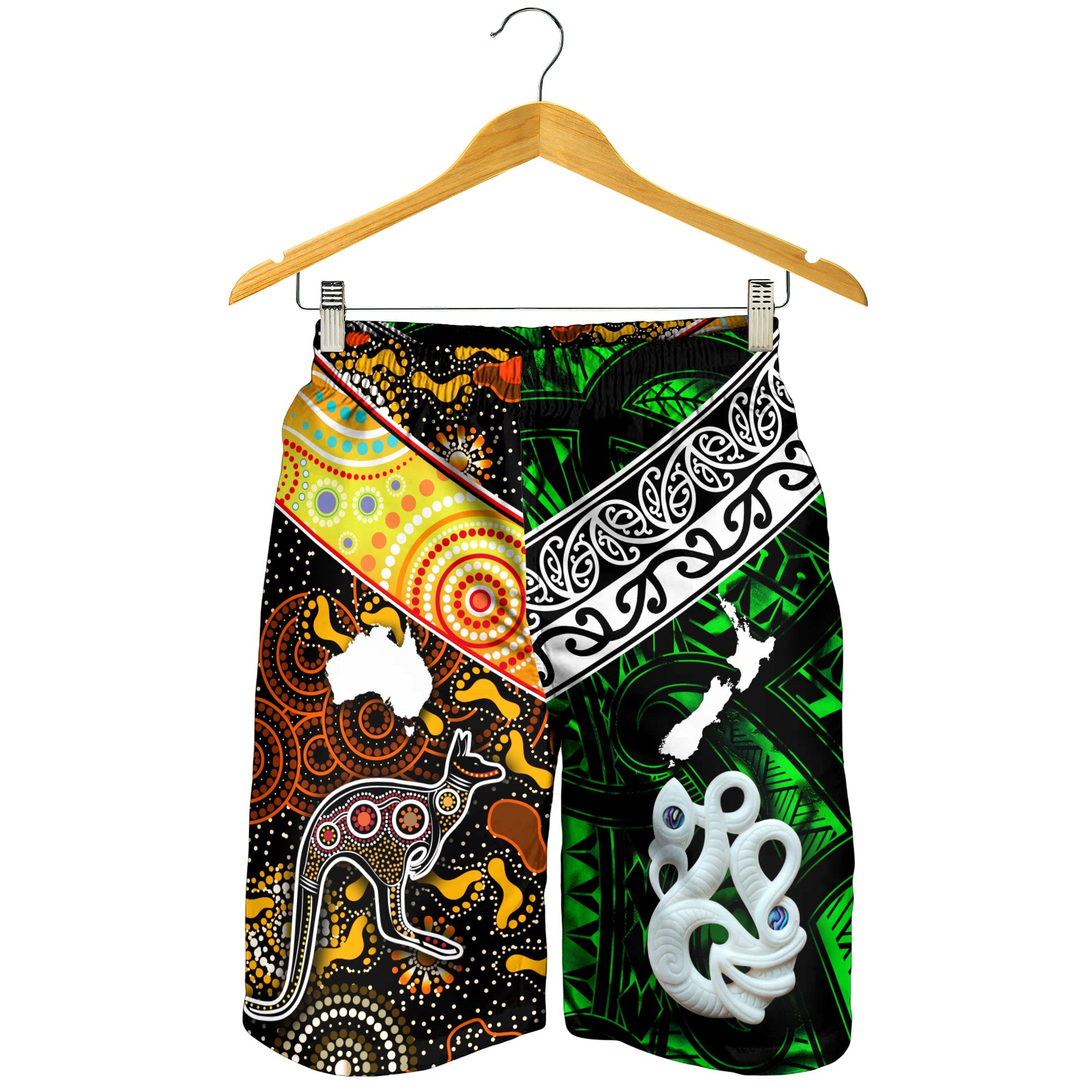 New Zealand Maori Aotearoa And Australia Aboriginal Men Short Together - Green - Vibe Hoodie Shop