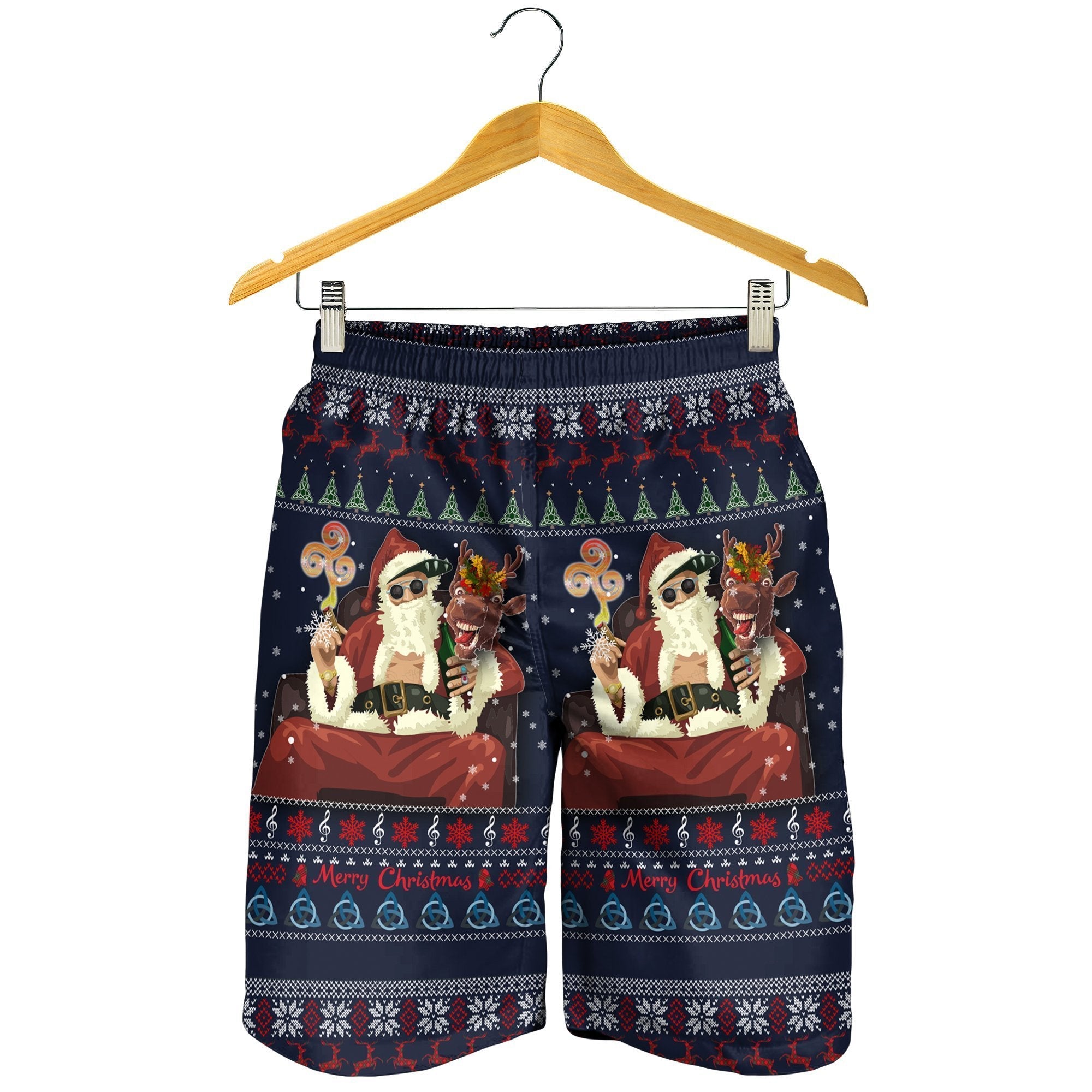 Celtic Ugly Christmas All Over Print Men's Shorts - Gangster Santa with Reindeer - - Vibe Hoodie Shop