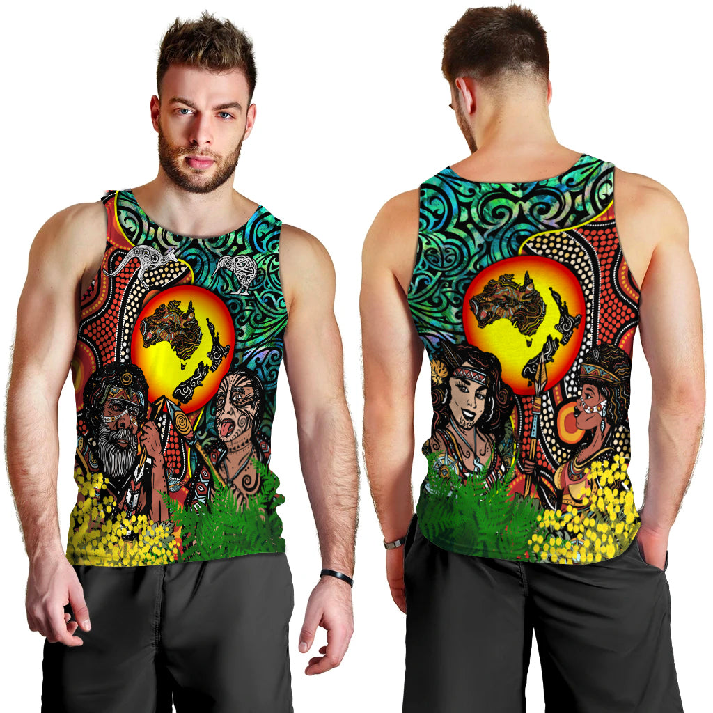 Australia Aboriginal Kangaroo Combine New Zealand Maori Kiwi Bird Men Tank Top - - Vibe Hoodie Shop