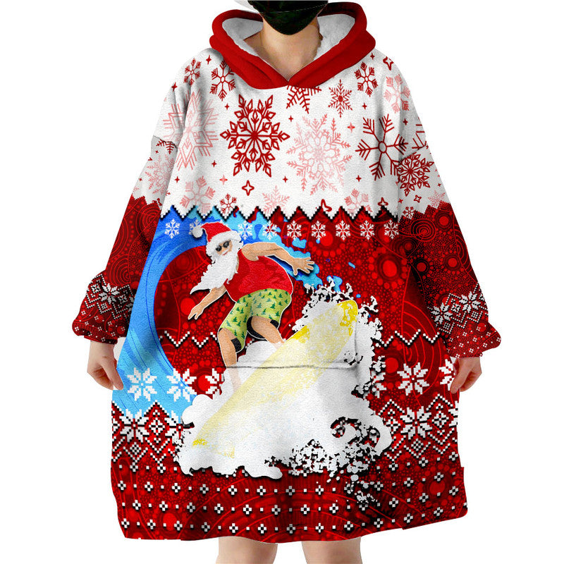 Aboriginal Christmas 2022 Santa Claus Surfing Wearable Blanket Hoodie Red Style - Vibe Hoodie Shop