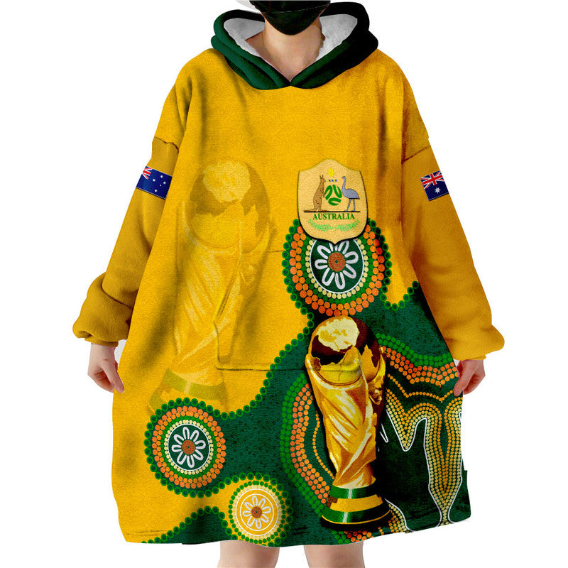 (Custom Personalised And Number) Australia Soccer Socceroos Wearable Blanket Hoodie World Cup 2022 - Vibe Hoodie Shop